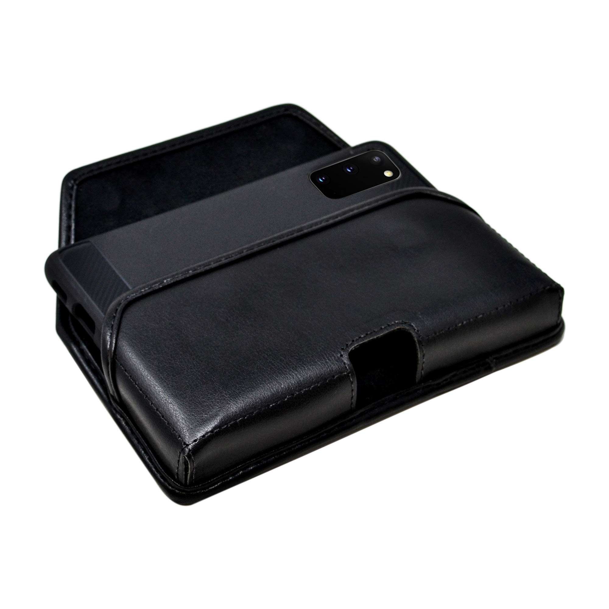 Premium Leather Phone Holster for Samsung Galaxy S25-S20 – Black Belt Clip Holder Compatible with Slim Cases – Magnetic Closure & Durable Metal Clip – Perfect for Work, Hiking, and Outdoor Activities