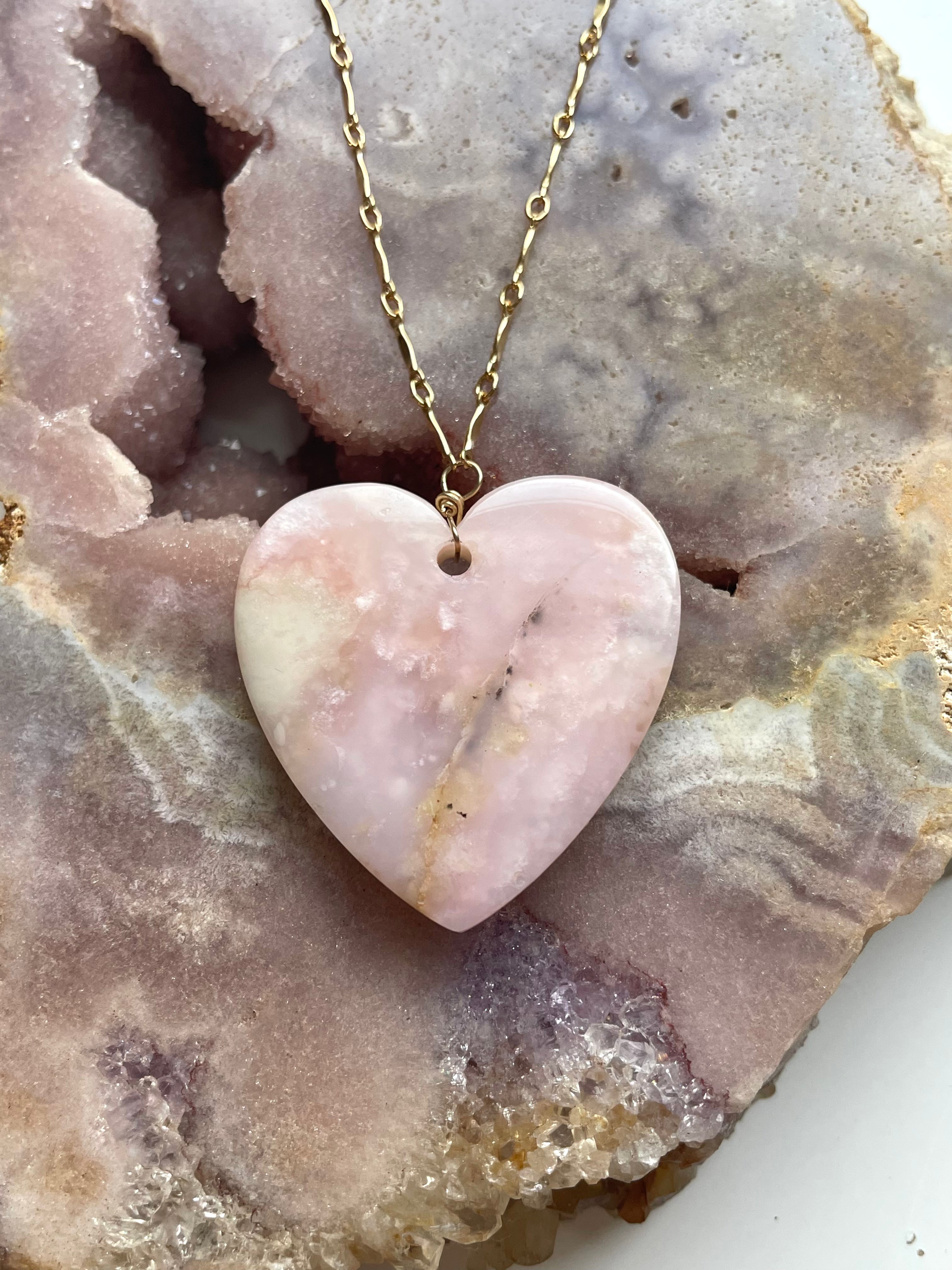 Pink Opal Heart Pendant Necklace for Women - Genuine Gemstone Jewelry Gift for Valentine's Day, Anniversary & Everyday Elegance
