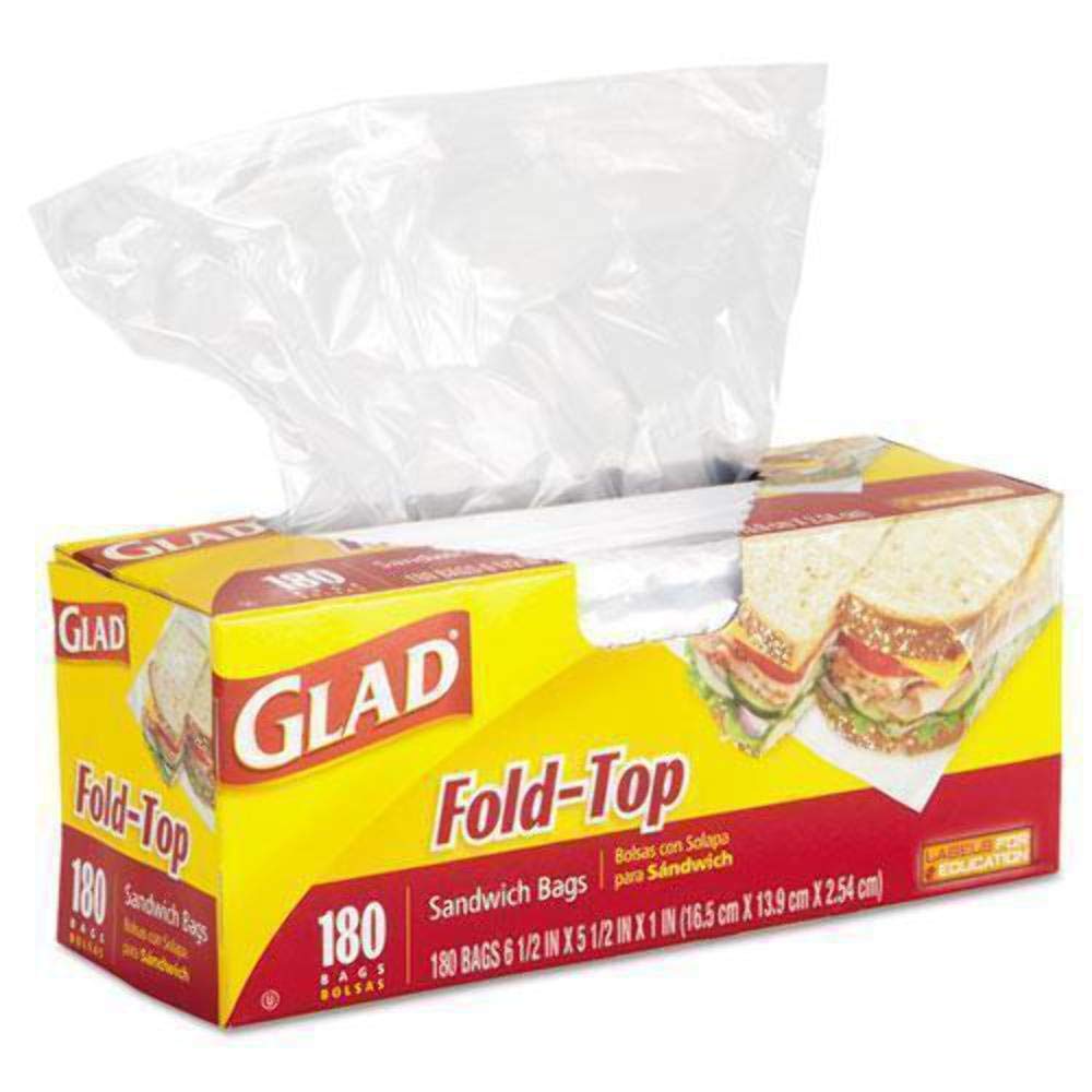 Glad Fold Top Sandwich Bags - 180 Count Plastic Food Storage Bags for Lunch, Snacks & Meal Prep | BPA-Free, Leak-Proof & Reusable | Perfect for School, Work & Picnics