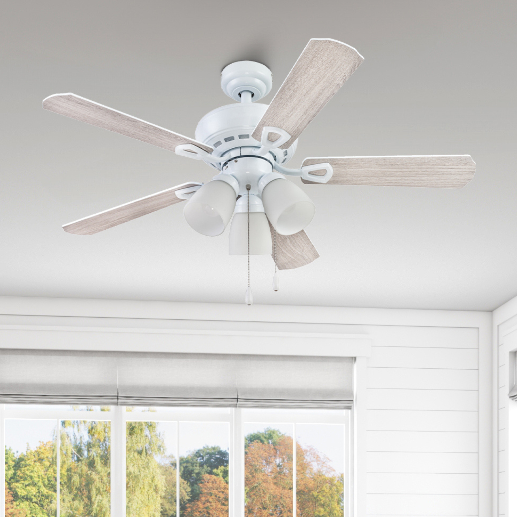 44 Inch White Miller Park Ceiling Fan with Pull Chain - Perfect for Living Room, Bedroom, and Office Cooling