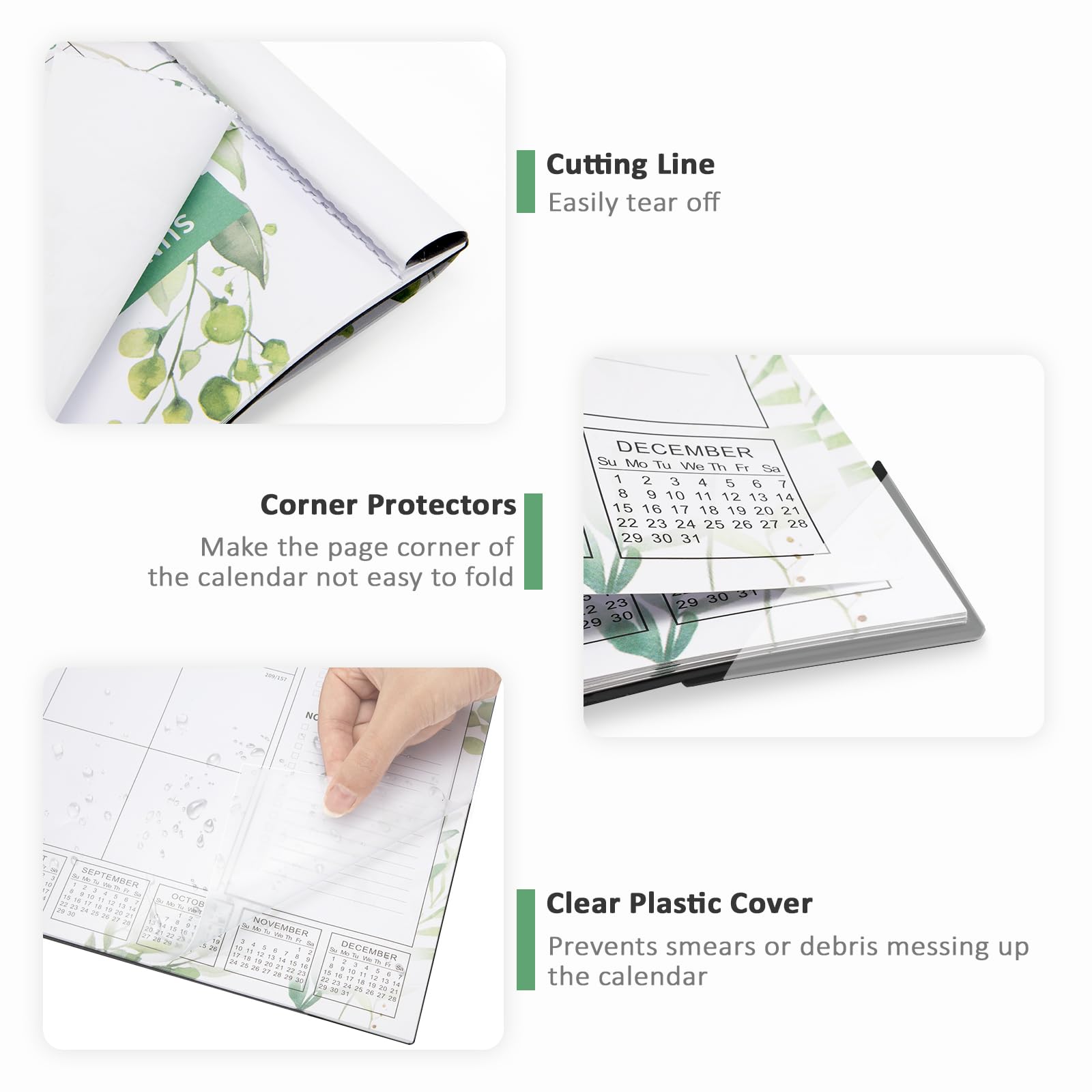 Ospelelf 2024-2025 Large 22x17 Inch Monthly Desk Calendar Planner with Plastic Cover - 18 Month Green Floral Design for Office, Home & School Organization