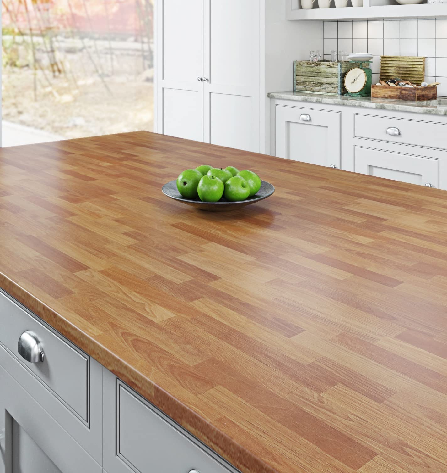 Livelynine Waterproof Peel and Stick Butcher Block Countertop Paper - Light Wood Vinyl Wrap for Kitchen Countertops, Islands, Desks (15.8