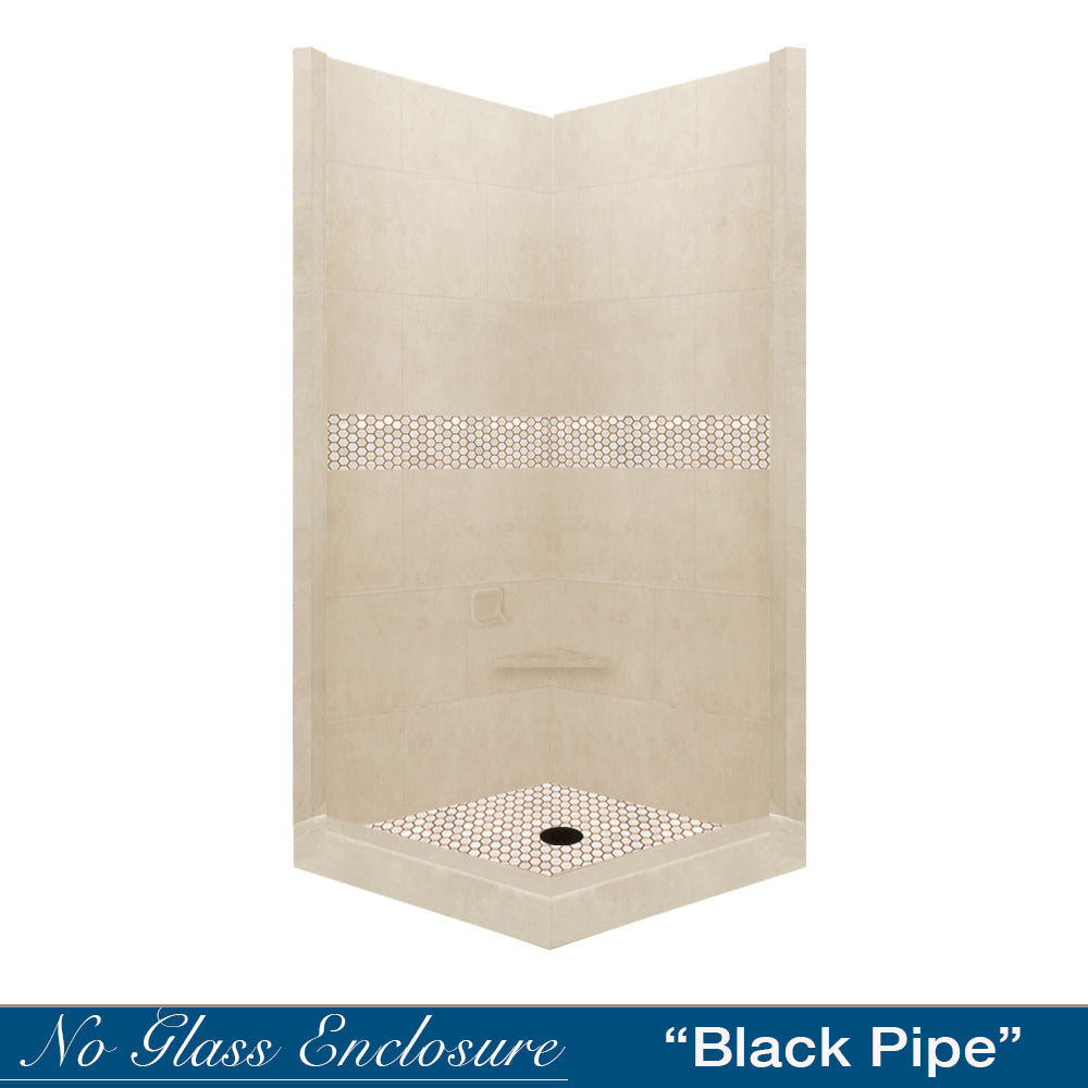 Corner Desert Sand Sistine Stone & Honey Hex Mosaic Tile Accent - DIY Shower Remodel Kit for Bathroom Wall and Floor Upgrade | Perfect for Home Renovation, Spa Retreats & Luxury Bathroom Designs