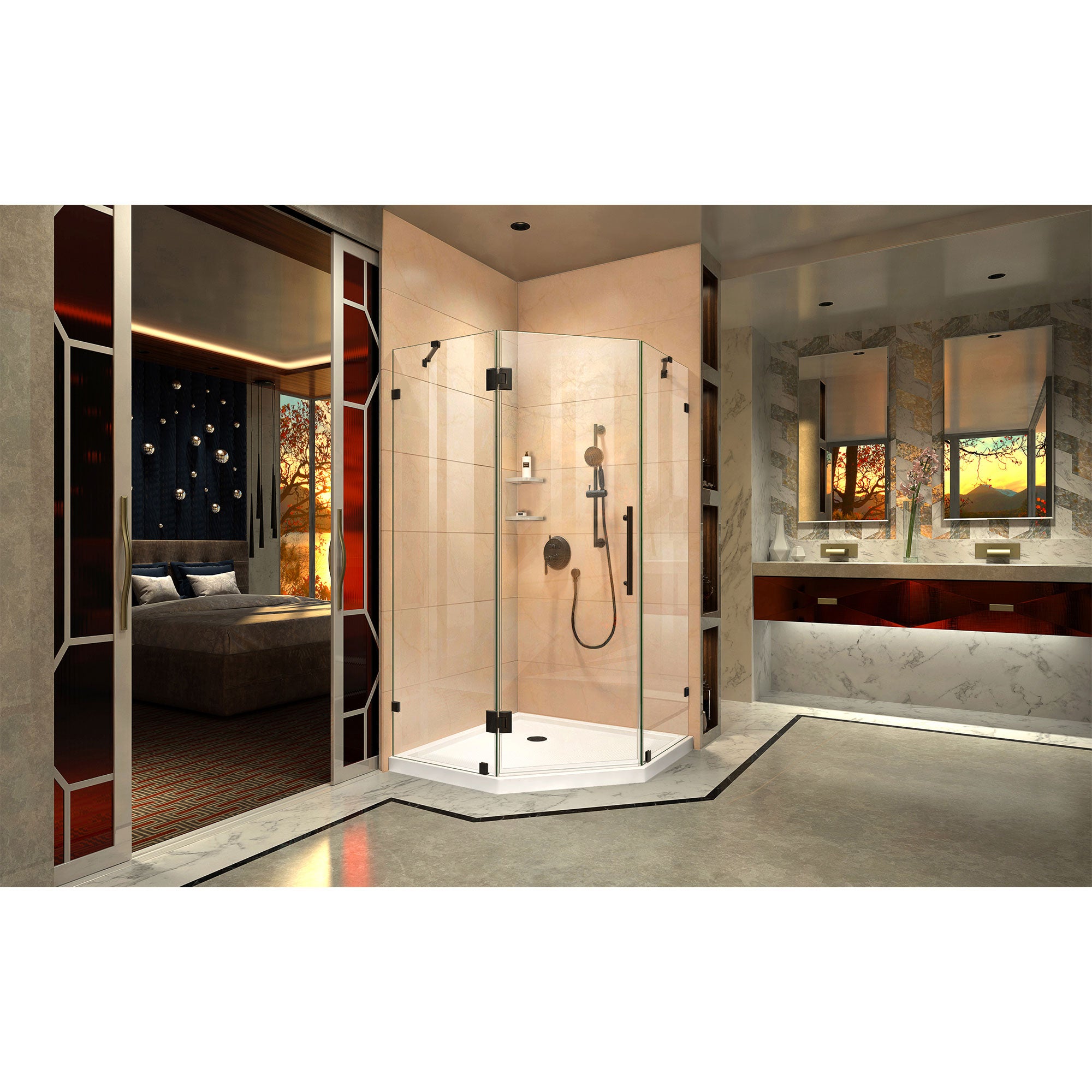 DreamLine Prism Lux 38x38x74.75 Inch Frameless Hinged Shower Enclosure with SlimLine Base Kit - Modern Bathroom Upgrade for Small Spaces & Luxurious Spa Experience