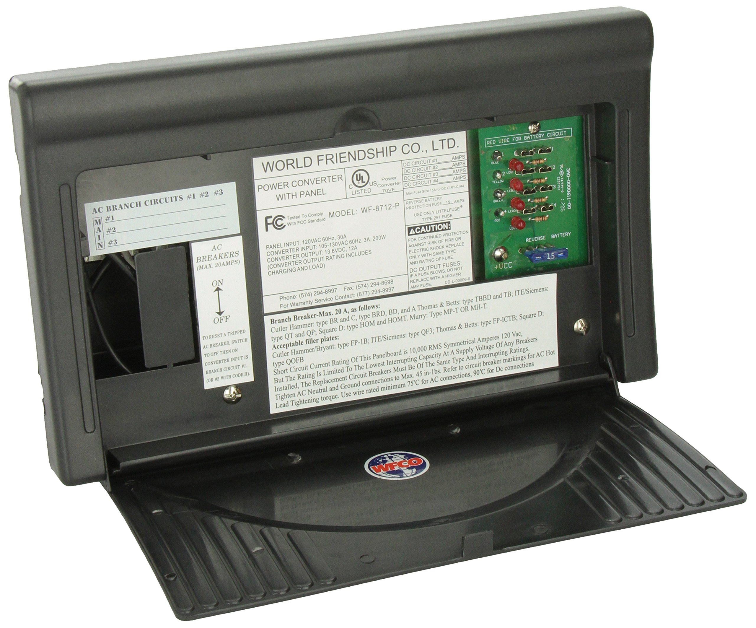 WFCO WF-8712PB 12 Amp Power Center Converter Charger for RV & Camping - WF-8700 Series Black Power Supply for Outdoor Adventures