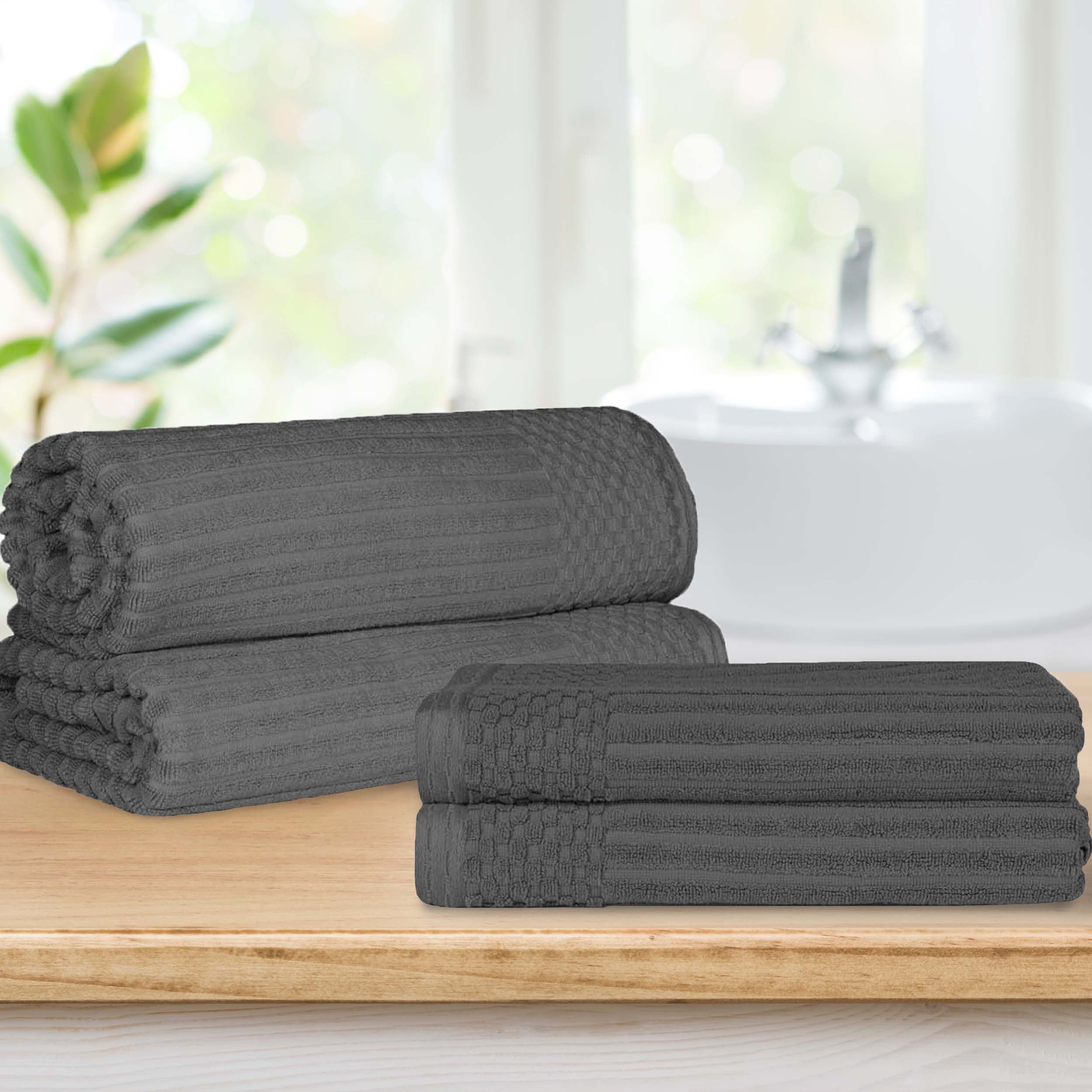 Premium Soho Ribbed Textured Cotton Bath Towel Set - Ultra Absorbent & Quick Dry - Luxury Spa & Bathroom Towels for Hotel, Home, Gym Use