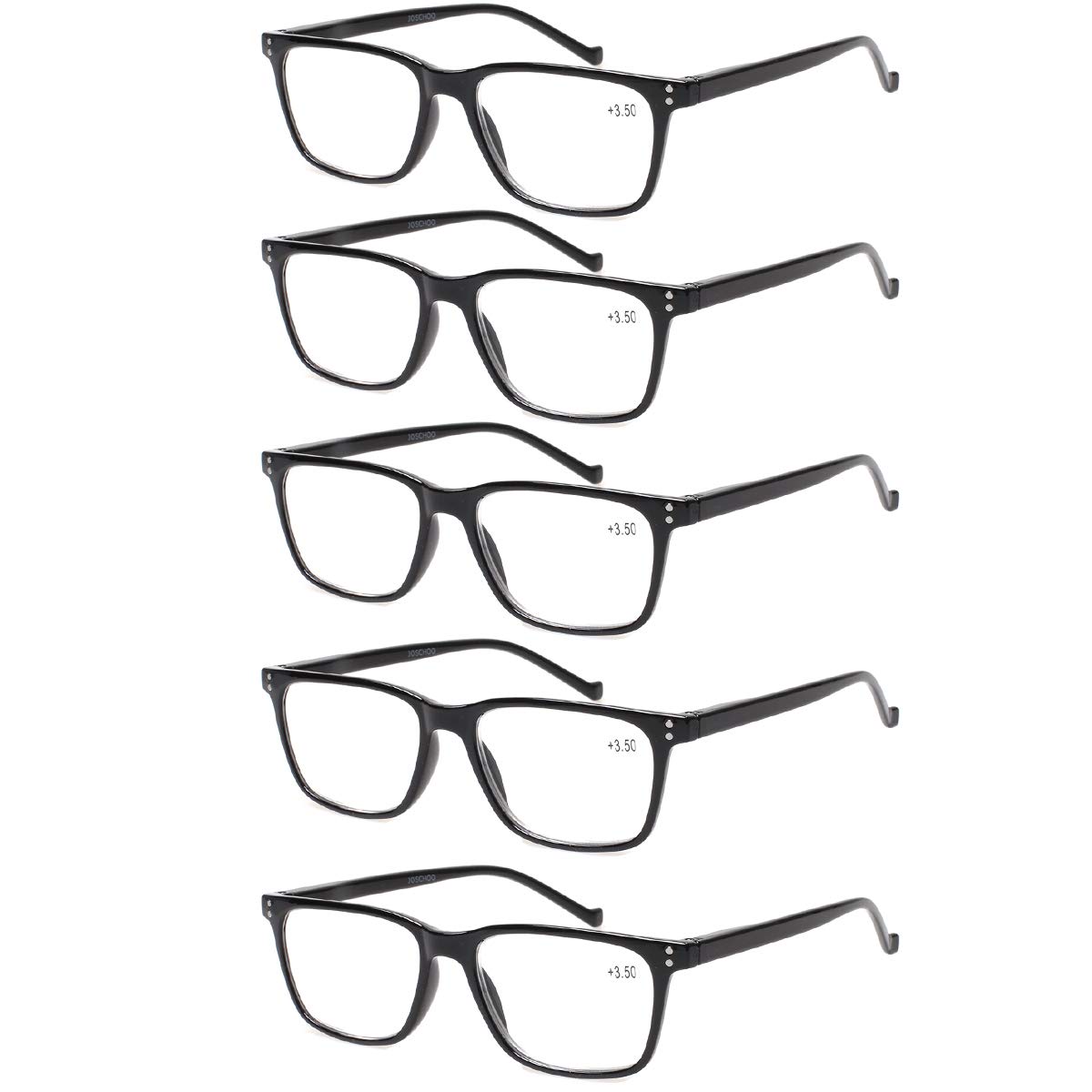 JOSCHOO 5 Pack Reading Glasses for Men & Women - Spring Hinges, Comfortable Lightweight Readers (1.25 Magnification, Black) - Perfect for Reading Books, Crafts & Computer Work
