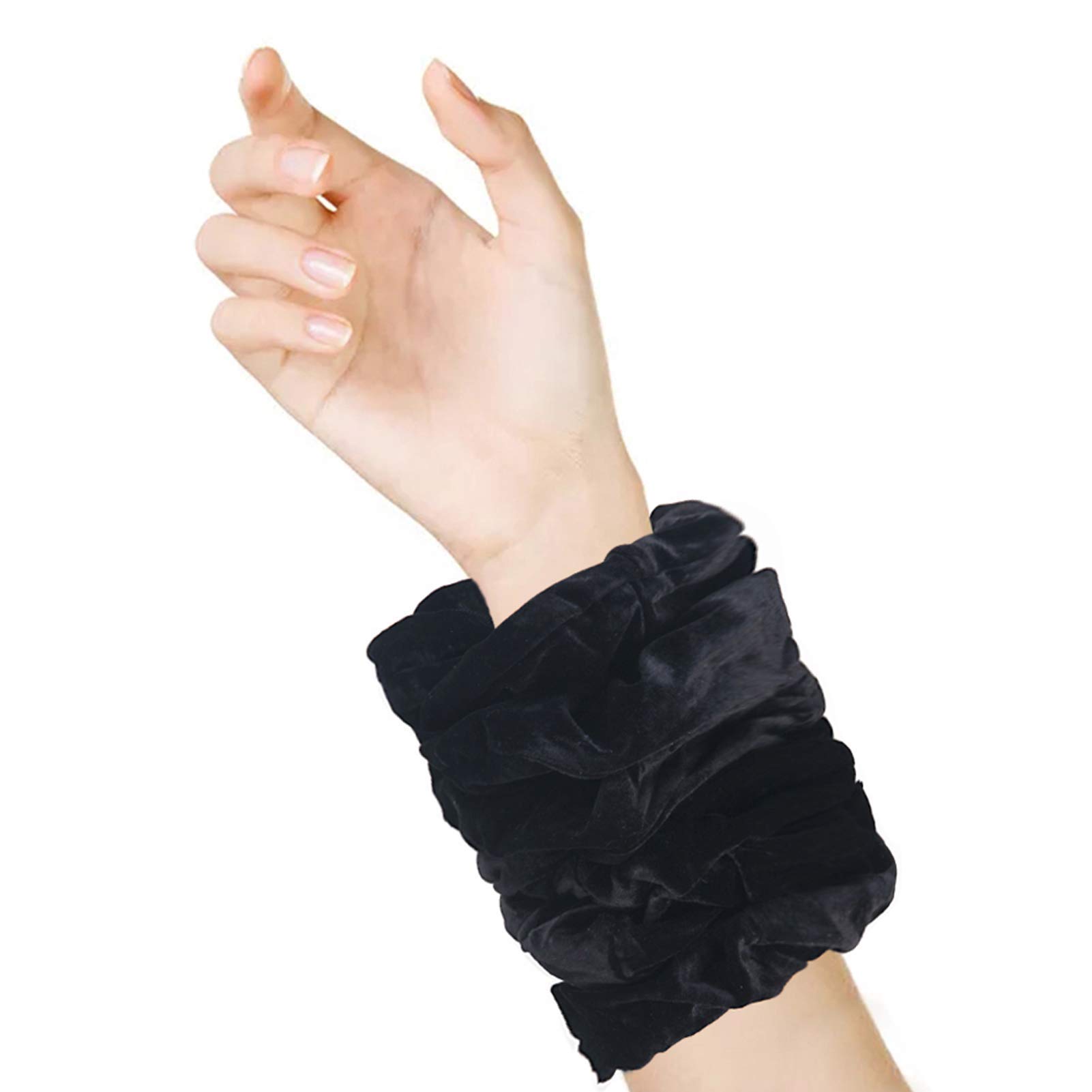 FAMEZA 6 Pack Black Velvet Scrunchies - Extra Large Soft Hair Ties for Women & Girls, No Crease Hair Bands, Gentle on Hair (Perfect for Thick Hair, Workouts, Gifts & Everyday Use)