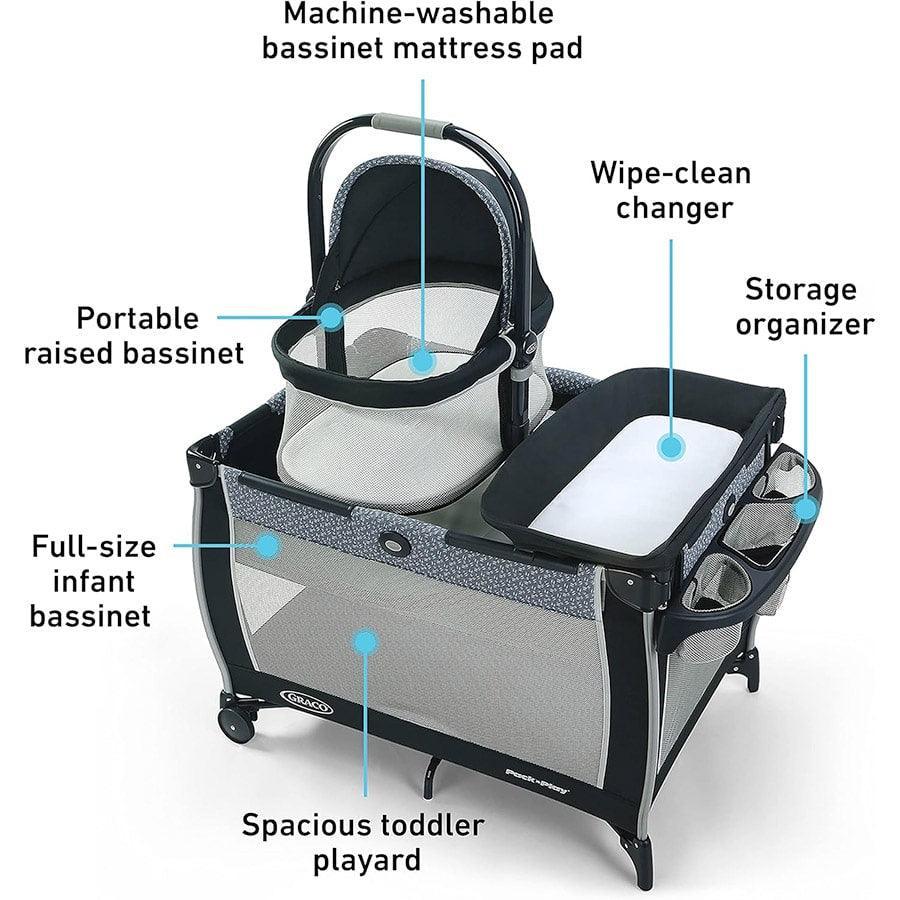 Graco Pack 'n Play Day2Dream Bassinet Playard with Removable Bassinet - Portable Baby Playpen & Travel Crib for Newborns to Toddlers - Perfect for Nursery, Travel & On-the-Go Parenting (Rainier Design)