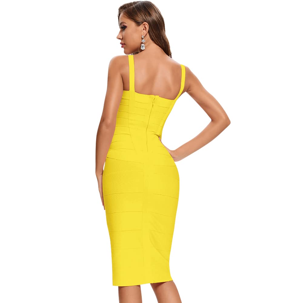 Sexy Midi-Calf Bandage Dress for Women - Solid Color Rayon Spaghetti Strap Bodycon Dress - Perfect for Club, Party, Date Night and Special Occasions