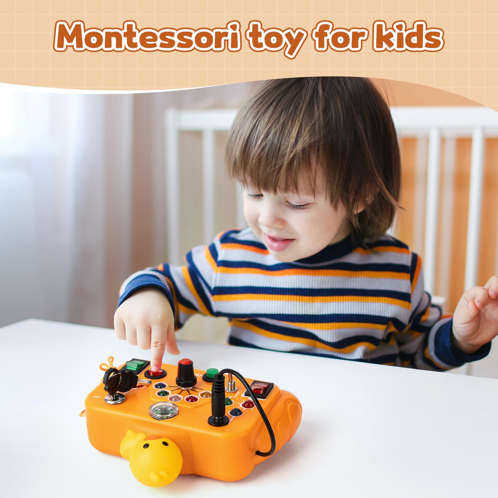 Montessori Busy Board for Toddlers - Sensory Learning Toy with 8 Switches & Activities - Perfect Travel Toy for Road Trips - Educational Gift for Boys & Girls - Ideal for Airplane, Car Rides & Home Playtime