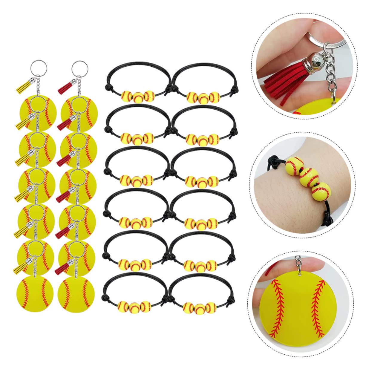 YARNOW 3 Pack Baseball Keychain & Braided Bracelet Set - Sporty Accessories for Baseball Fans - Perfect for Games, Parties & Gifts