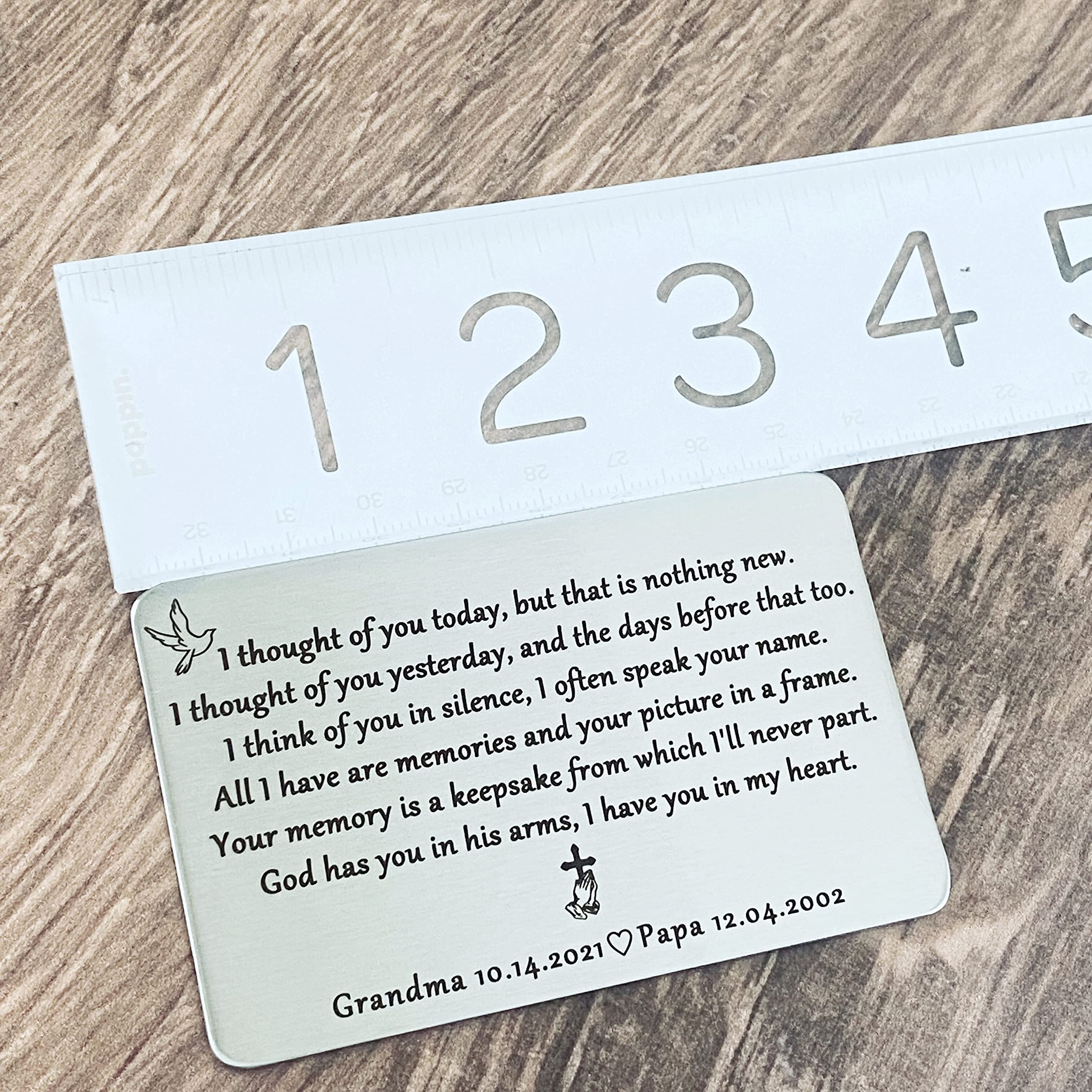 Personalized Silver Engraved Memorial Wallet Card - Custom Engraved Keepsake for Loved Ones | Thoughtful Sympathy Gift for Loss of Mother, Father, or Friend | Perfect for Remembrance, Funerals & Memorial Services