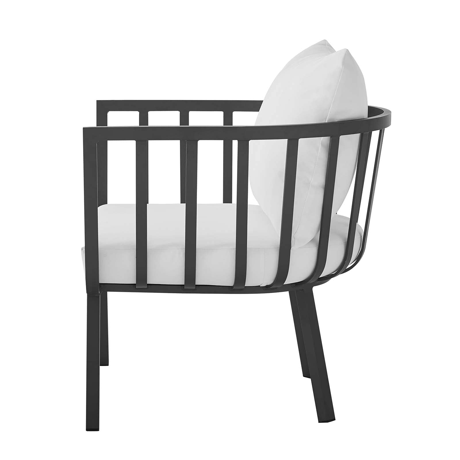 Modern Aluminum Lounge Chair Armchair Set of 2 - Gray & White Metal Outdoor Patio Furniture for Garden, Poolside, Cafe and Bistro Relaxation