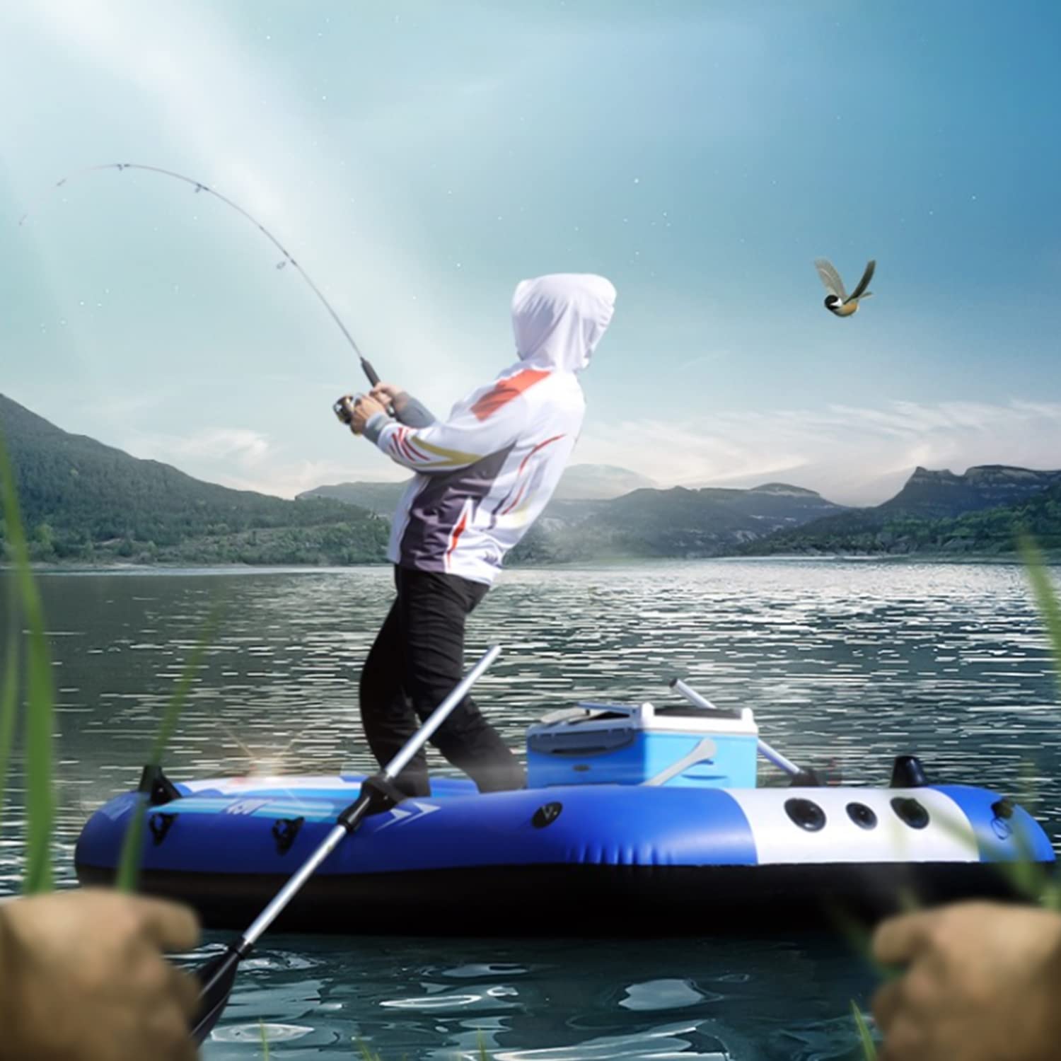 **YUEWO Inflatable Boat - 2-4 Person PVC Kayak Dinghy, Heavy-Duty Fishing & Touring Air Raft with 2 Oars - Perfect for Water Sports, Fishing, Camping & Family Outings**