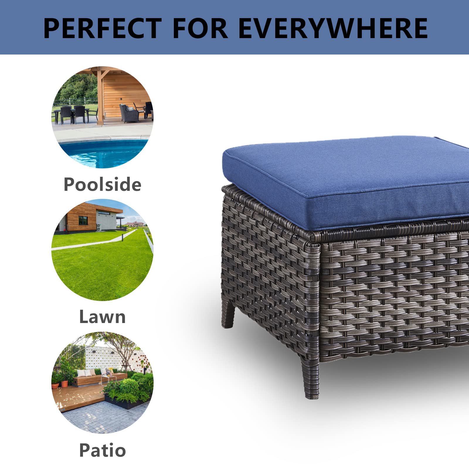 All-Weather Outdoor Furniture Ottoman Set of 2 - Patio Seating Footstool with Soft Cushions, Rattan Wicker Design - Perfect for Garden, Deck, Poolside & Backyard Relaxation