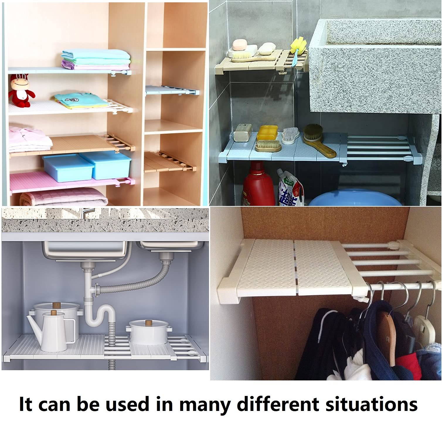 Wall Mounted Adjustable Closet Organizer Shelf - White Space Saving Storage Rack for Kitchen, Wardrobe & Cabinet (19.68-31.49