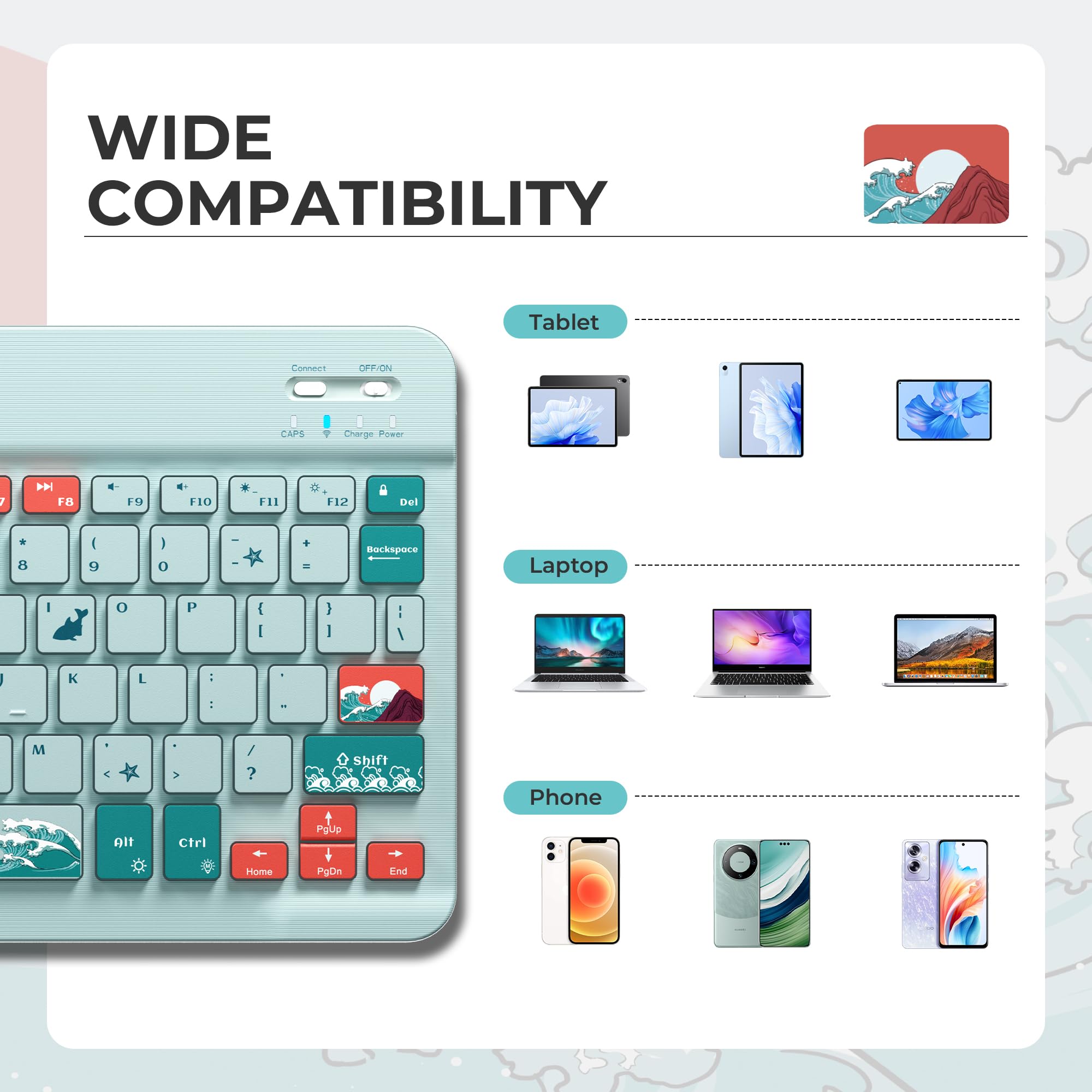 Ultra-Thin Bluetooth Keyboard for iPad 10th/9th/8th/7th Gen, iPad Pro, iPad Air 13/11 inch & iPad Mini - Rechargeable Wireless Keyboard Compatible with iOS/Android Devices | Perfect for Home Office, Travel & Remote Work