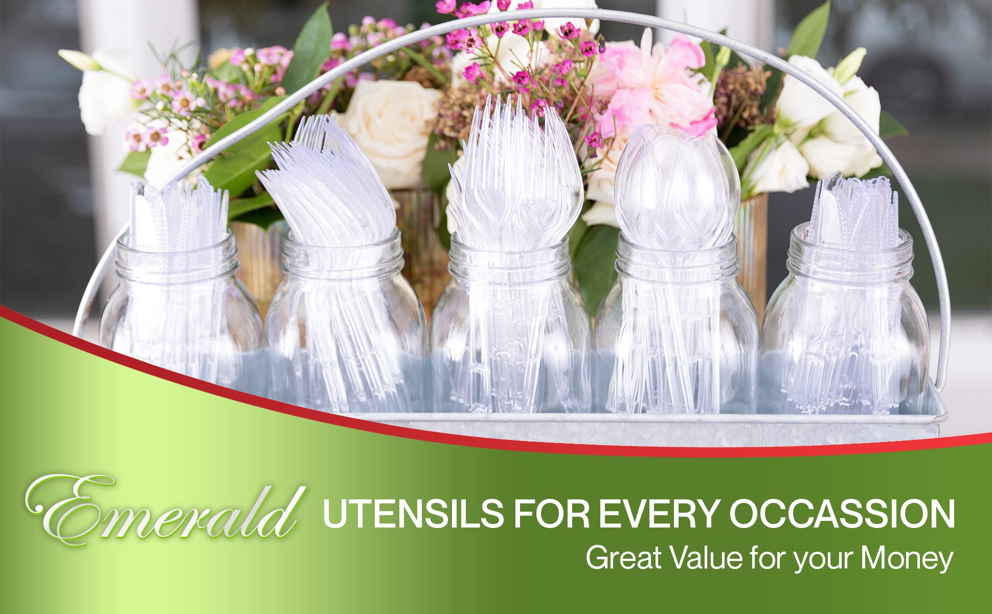 Premium Emerald Clear Plastic Silverware Set - 360 pcs (180 Forks, 120 Spoons, 60 Knives) | Heavy Duty Disposable Cutlery for Weddings, Catering, Parties & Events | Elegant Disposable Utensils for Fundraising, Galas, Cocktail Receptions & Banquets