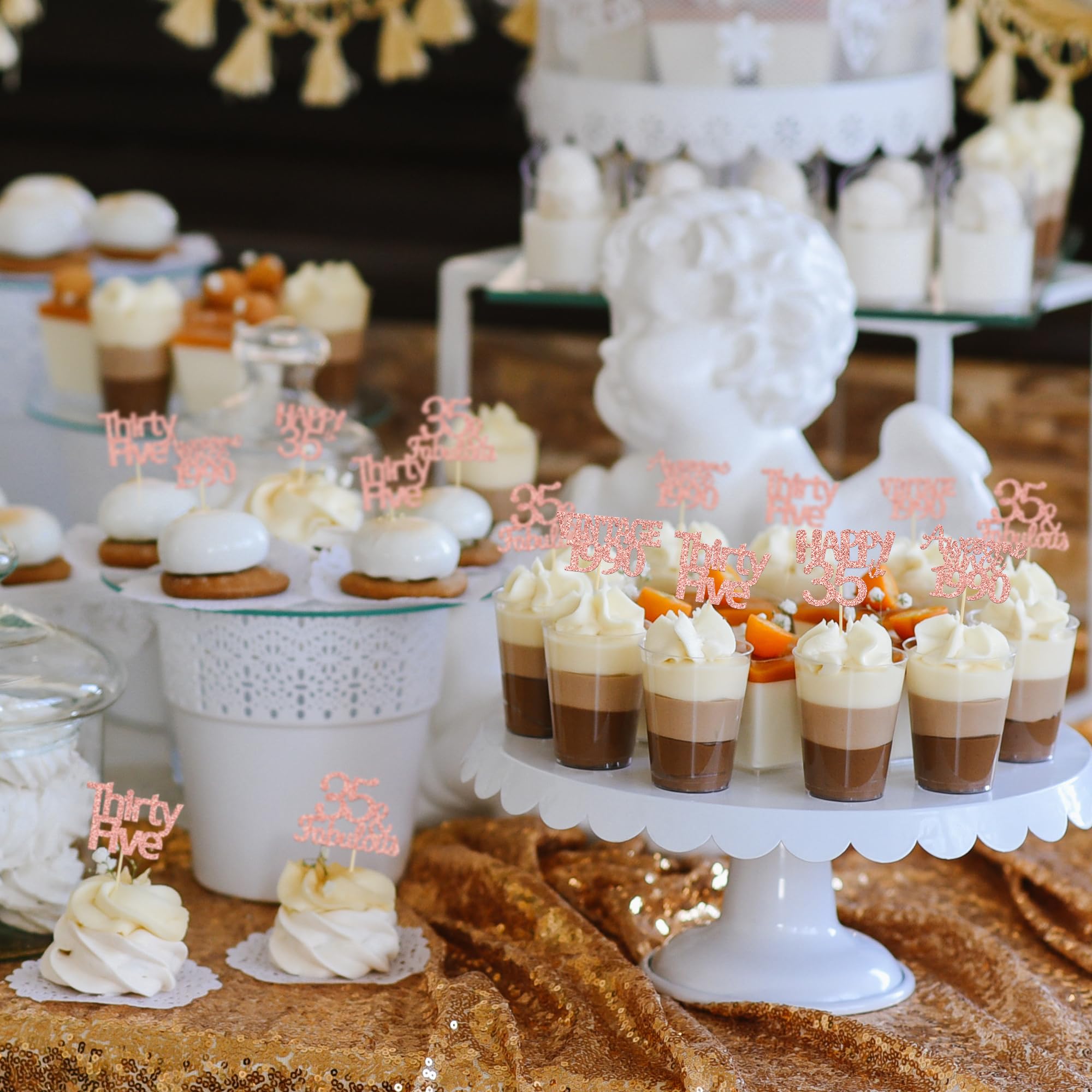 30Pcs Rose Gold 35th Birthday Cupcake Toppers - Glitter Number 35 Cake Decorations for Anniversary & Wedding Parties - Cheers to 35 Fabulous Years - Perfect for 35th Birthday Celebrations, Bridal Showers & Special Events