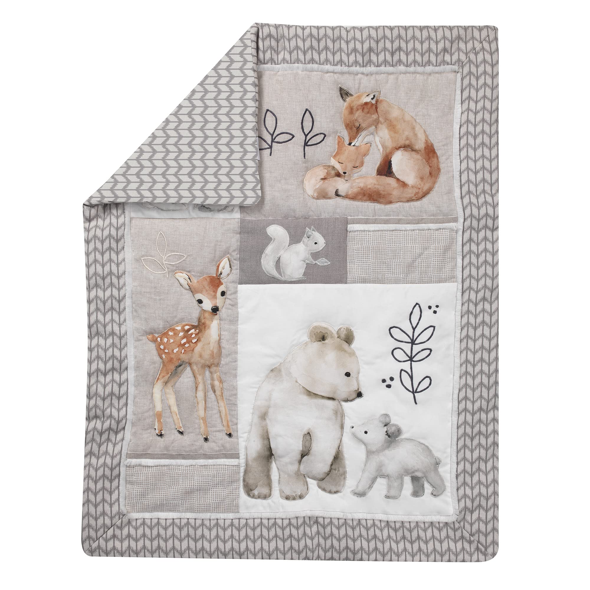 Lambs & Ivy Painted Forest 4-Piece Crib Bedding Set - Soft Gray, Beige & White Nursery Decor | Perfect for Baby Shower Gifts & Cozy Nursery Themes