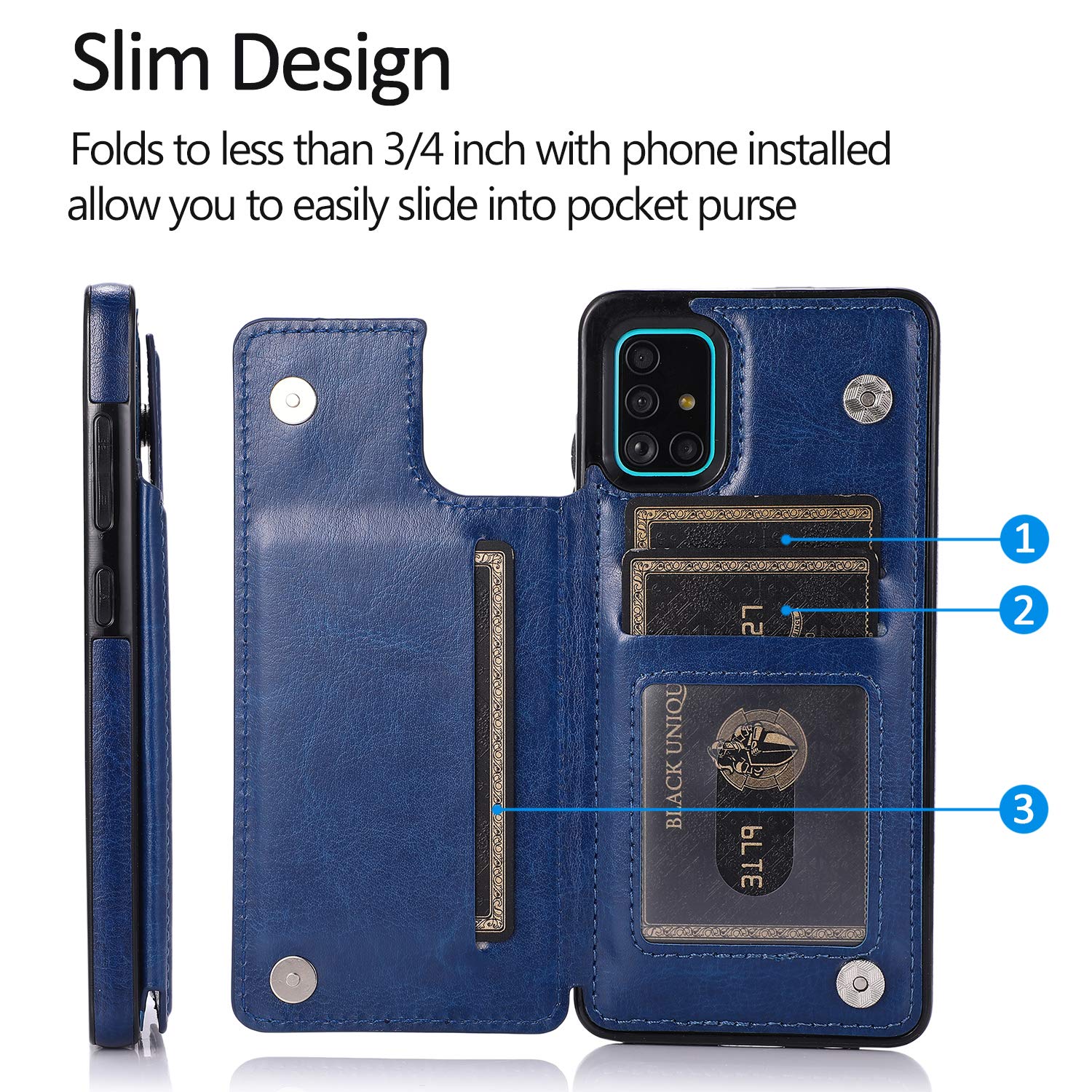 **Asuwish Wallet Case with Card Holder & Stand for Samsung Galaxy A51 5G/A51 5G UW Verizon | Tempered Glass Screen Protector Included | Stylish Blue Protective Cover for Men & Women | Perfect for Work, Travel & Daily Use**