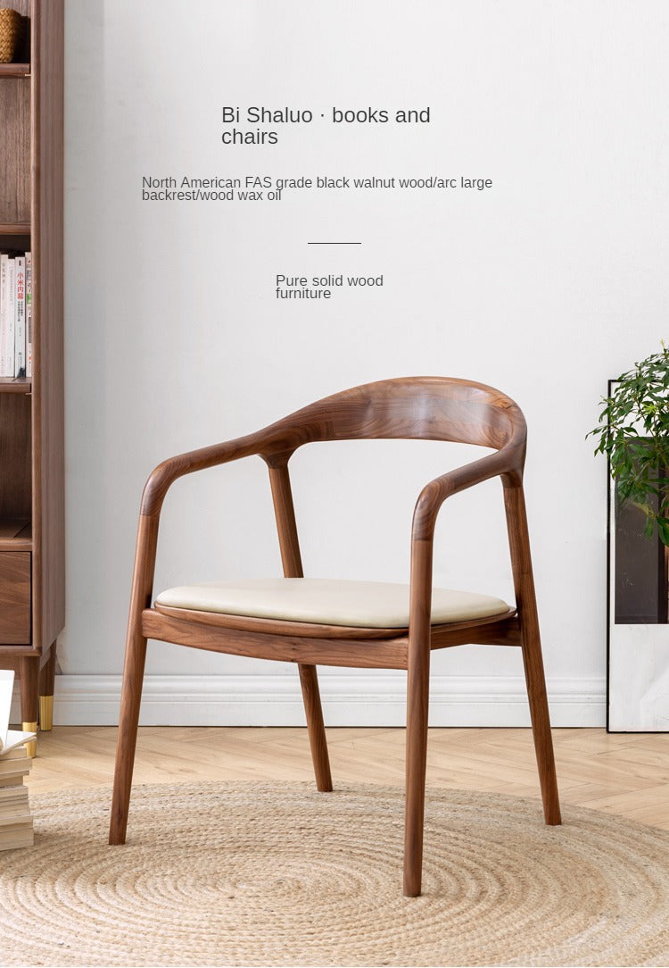 Premium Black Walnut & Ash Solid Wood Dining Chair with Genuine Cowhide Upholstery and Horn Accents - Elegant Farmhouse Style Seating for Dining Room, Kitchen, or Office