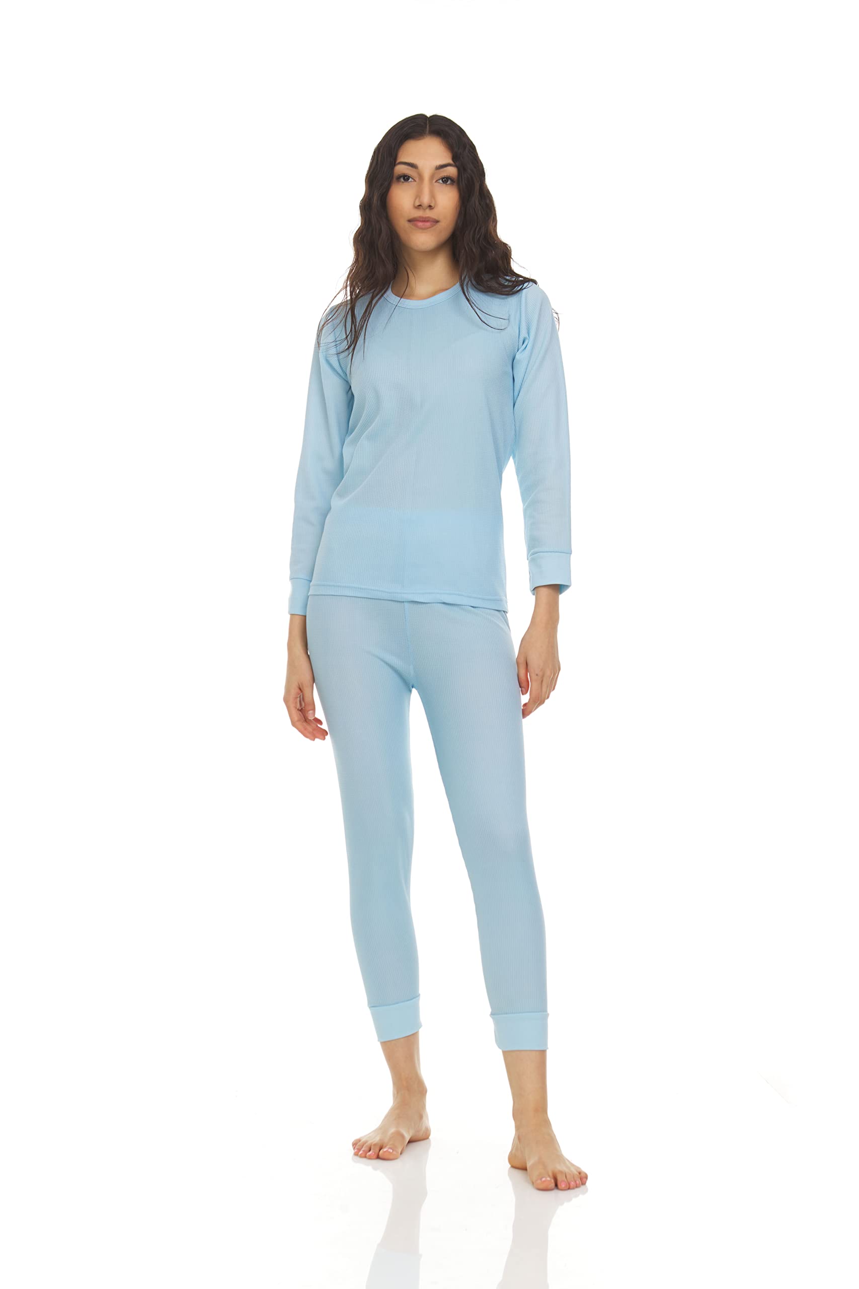 Wholesale Bulk 2-Piece Women's Thermal Underwear Set - Cotton Long Johns Base Layer Top & Bottom in Solid Colors - Perfect for Winter, Outdoor Activities & Layering