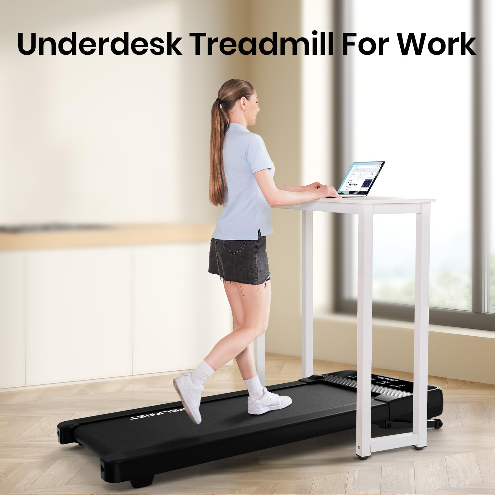 Under Desk Treadmill with 12% 6° Auto Incline - 450Lbs Weight Capacity, 6 HIIT Modes & Remote Control | Home Office Walking Pad with LED Display (Max 4 MPH) - Perfect for Small Spaces, Work from Home & Apartment Workouts