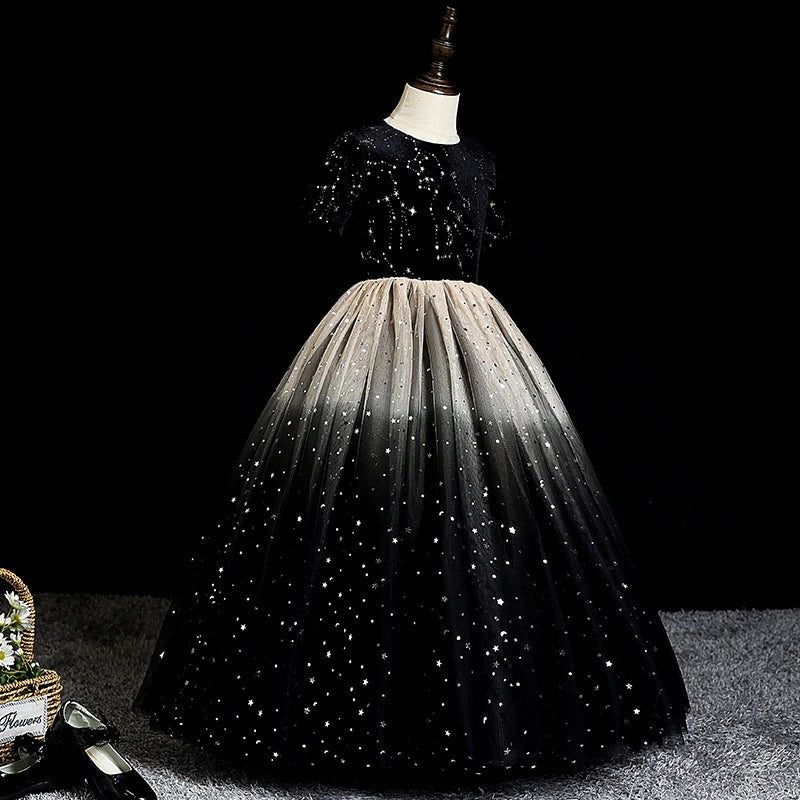 Elegant Black & White Gradient Sequin Evening Dress for Baby Girls - Toddler Princess Ball Gown for Special Occasions, Birthday Parties & Photo Shoots