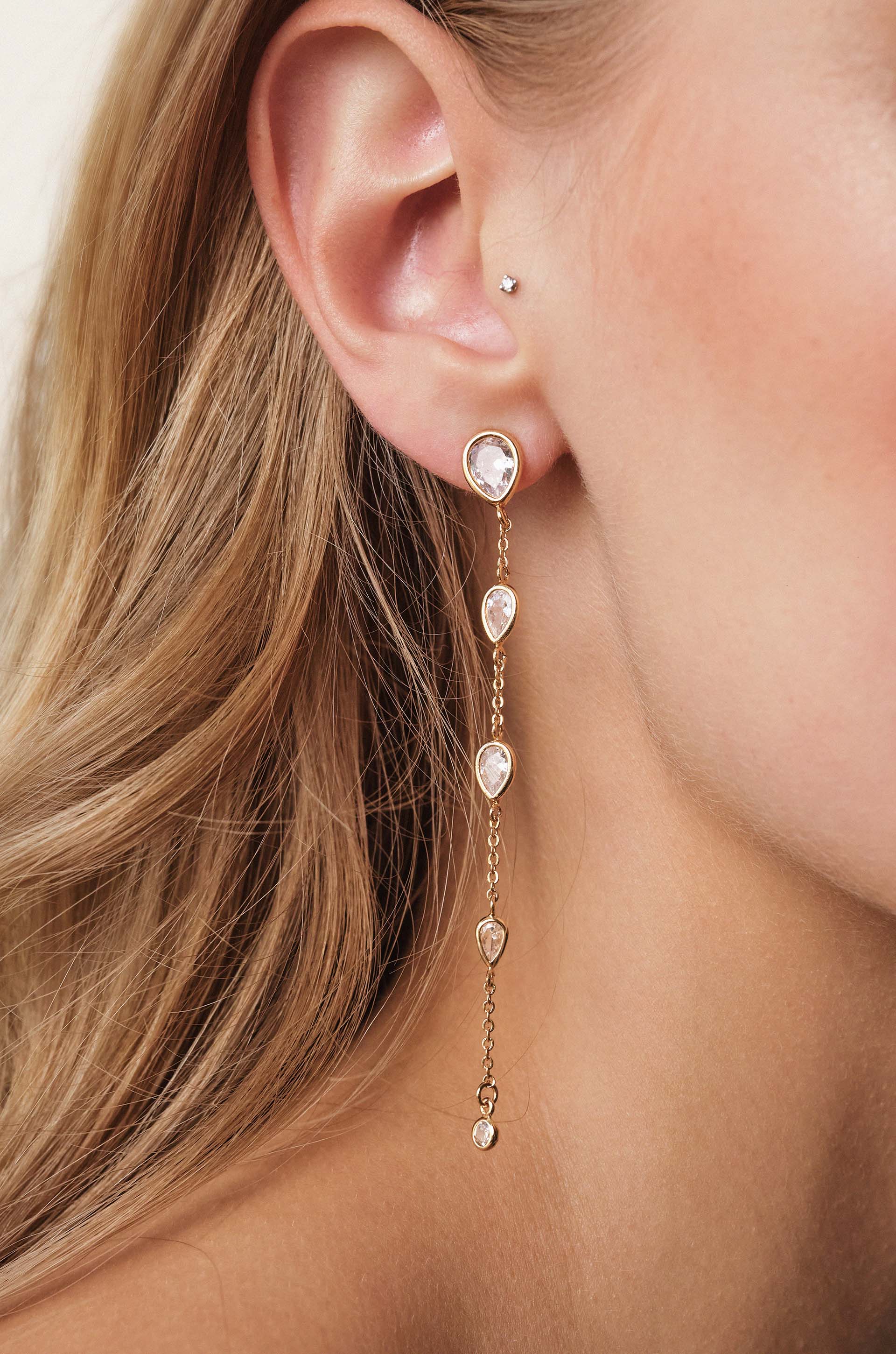 Dainty Bezel Crystal Dangle Earrings for Women - Elegant Cubic Zirconia Drop Earrings for Party, Wedding & Evening Wear