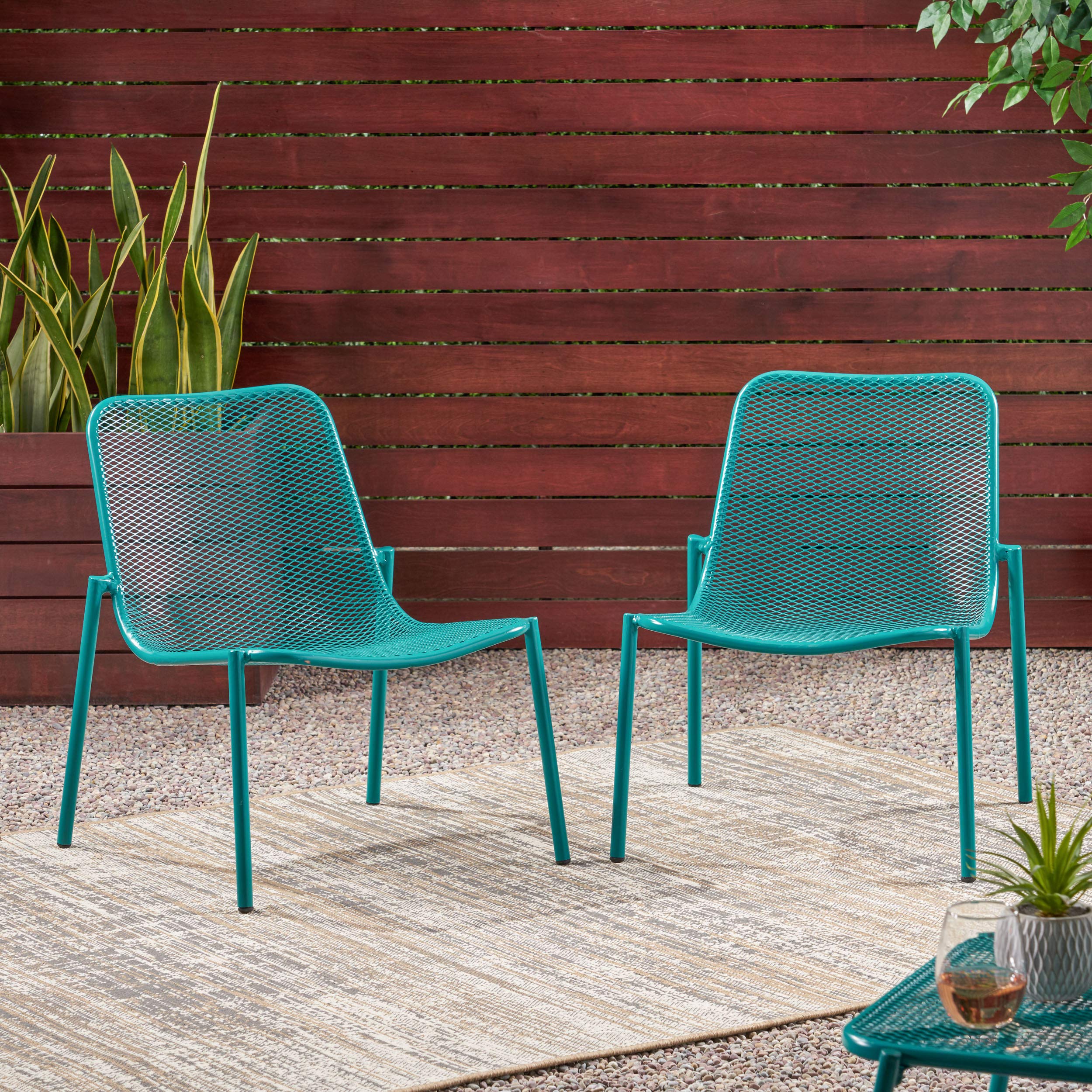 GDF Studio Modern Outdoor Dining Chairs Set of 2 - Waterproof Matte Teal Patio Furniture for Backyard, Garden & Poolside Dining
