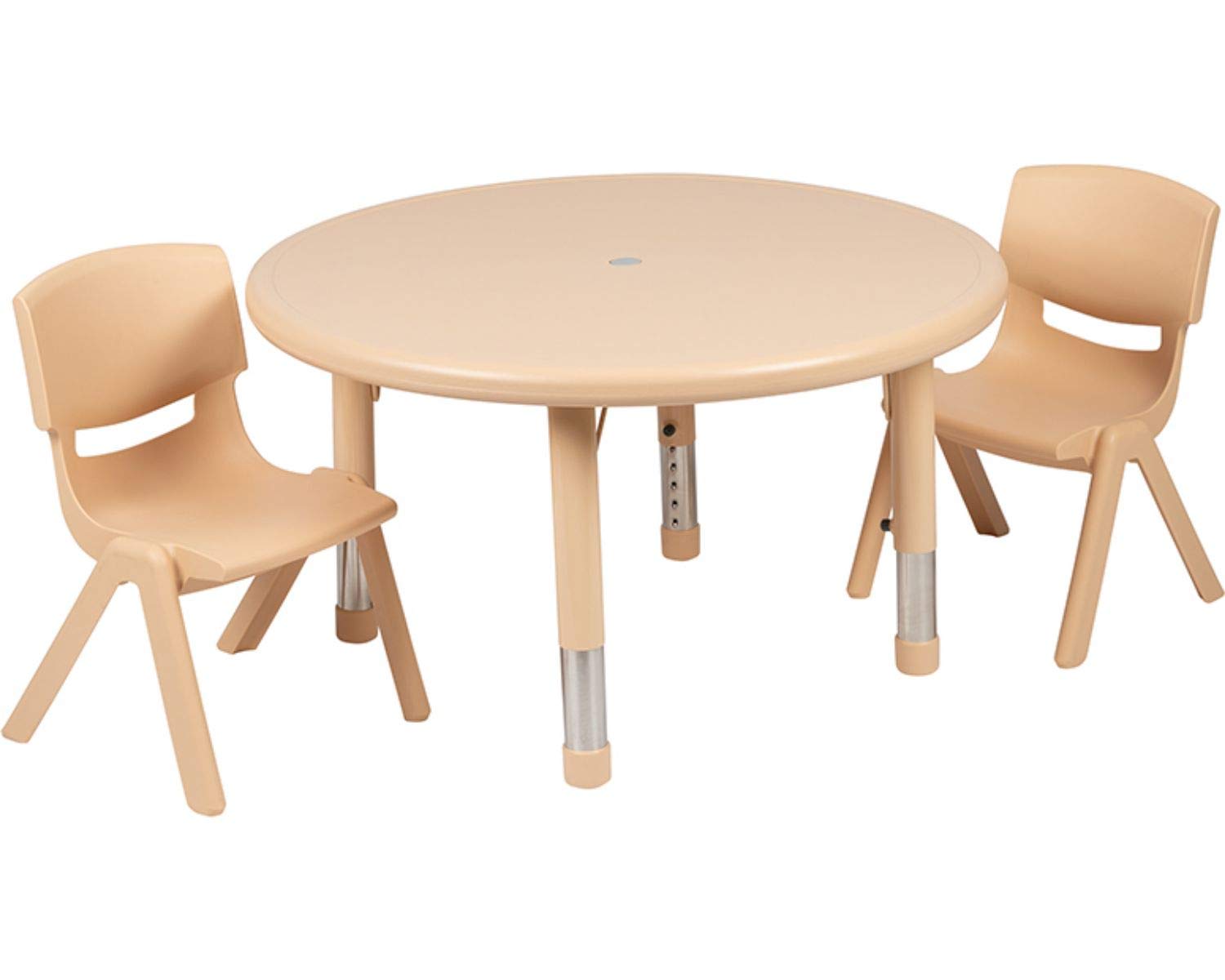 Offex 33 Inch Round Height Adjustable Kids Activity Table and Chair Set - Natural Plastic Toddler Play Table for Arts & Crafts, Snack Time, and Learning Activities - Perfect for Daycare, Preschool, and Home Playroom