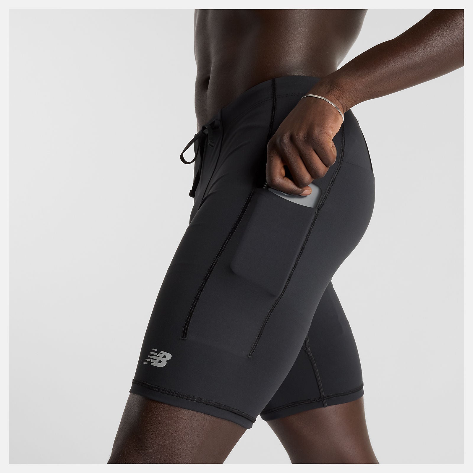 New Balance Men's Sleek Pocket Half Tight 9 - Black Running Shorts with Side Pockets for Gym, Jogging & Workouts