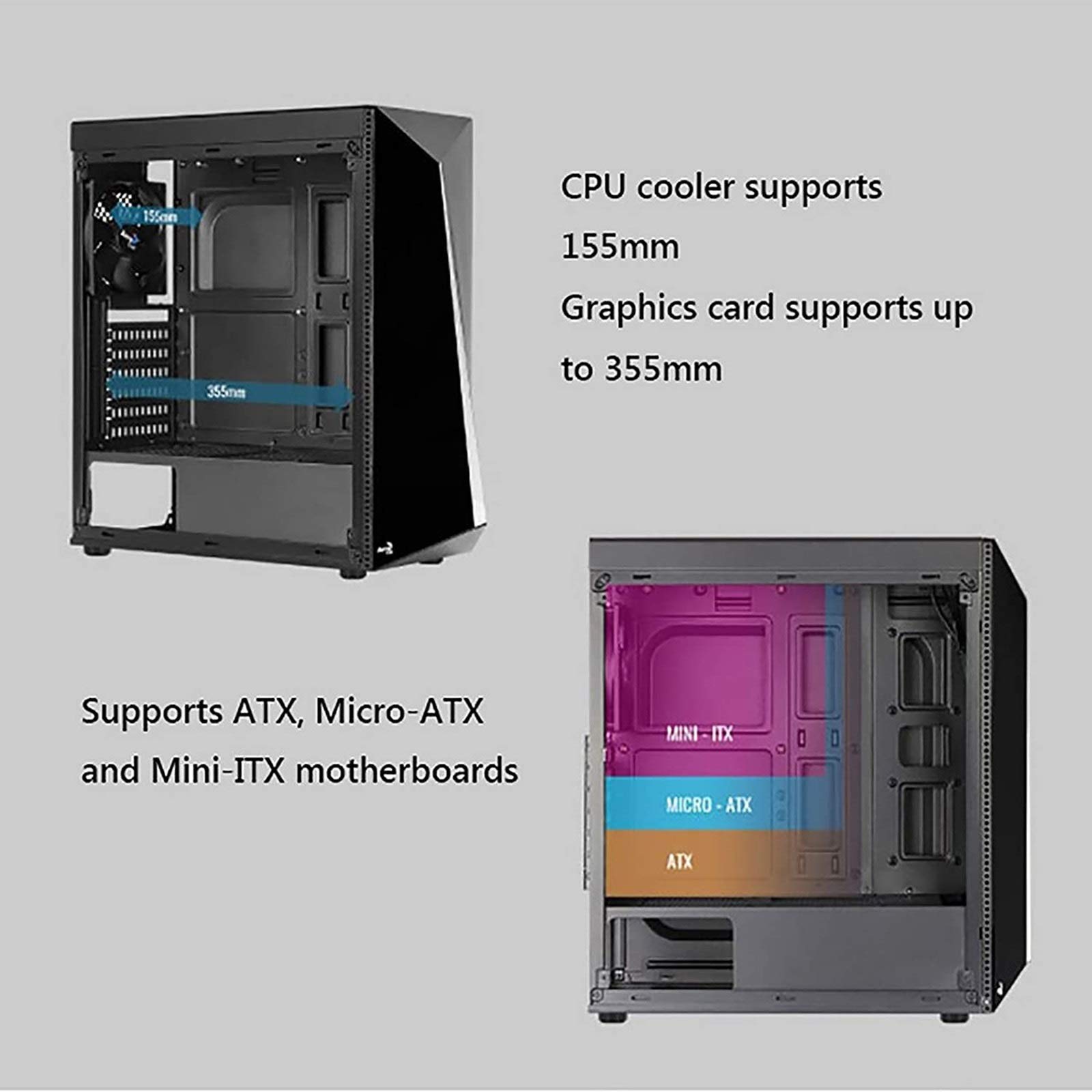 ATX Mid-Tower Gaming PC Case with Tempered Glass Side Panel, USB 3.0/2.0 Ports, RGB Lighting & Water Cooling Support - Perfect for Gaming Rigs & Custom Builds