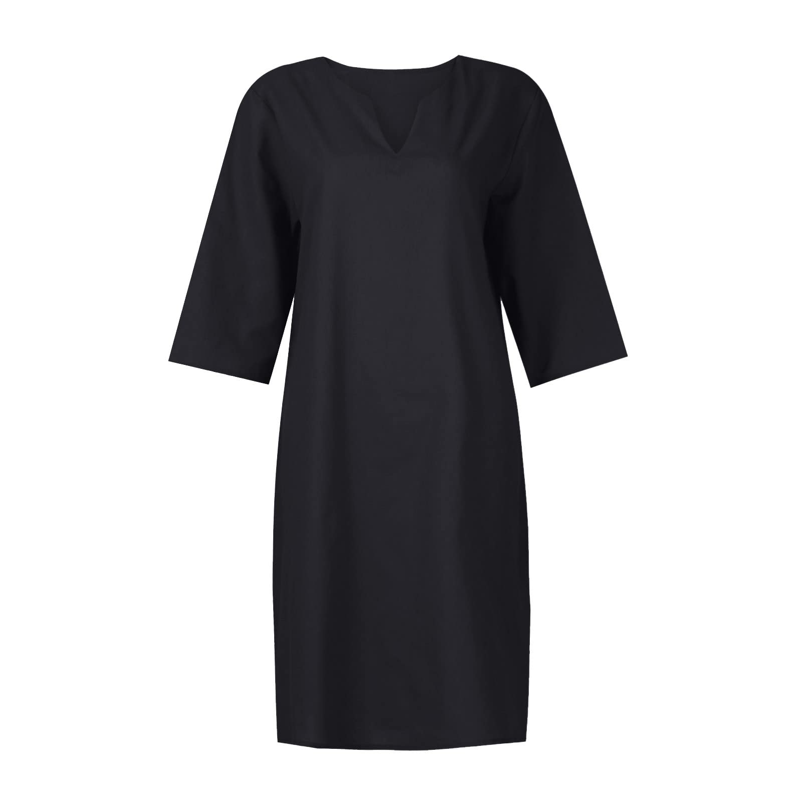 BAXLIMEK Women's Cotton Linen Summer Dress 2025 - Trendy Elegant Plain Beach Midi Dress with 3/4 Sleeves for Casual Wear, Vacation & Outdoor Activities
