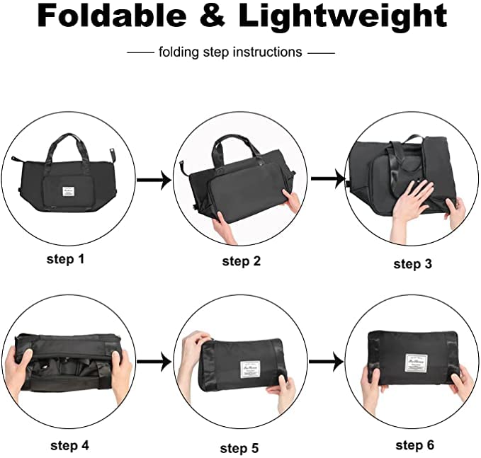 HIMART Waterproof Folding Travel Duffel Bag - Lightweight Carry-On Luggage for Gym, Sports & Vacation - Compact Foldable Duffle with Pouch (Black) - Perfect for Workouts, Weekend Getaways & Business Trips