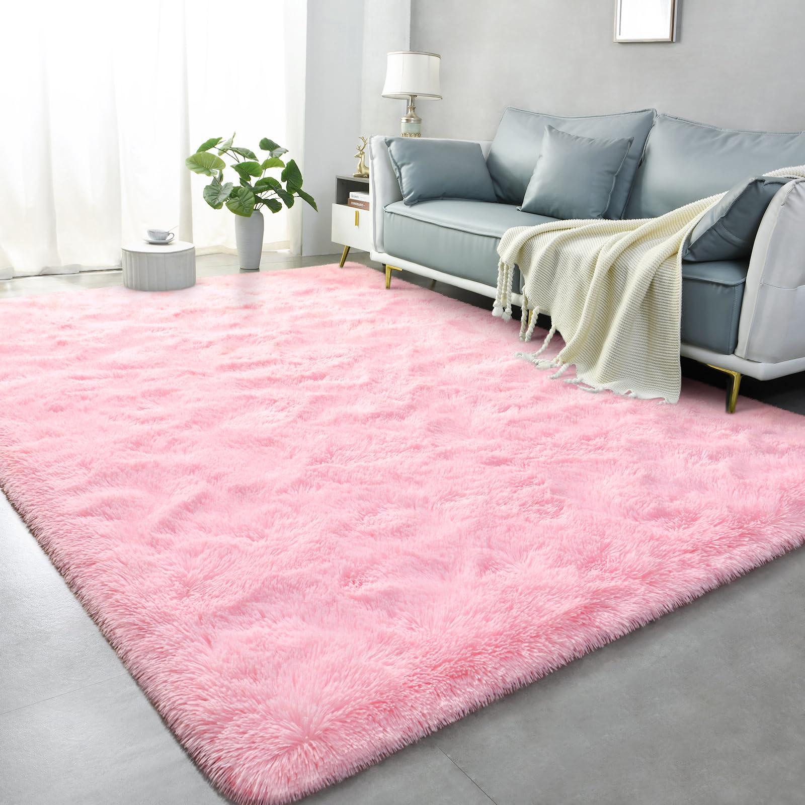 Lascpt Super Soft Shag Area Rug - 3x5 ft Plush Pink Carpet for Living Room, Girls Bedroom & Nursery | Modern Fuzzy Floor Mat for Kids Room, Dorms, Office Decor | Cozy Home Accent for Women & Boys
