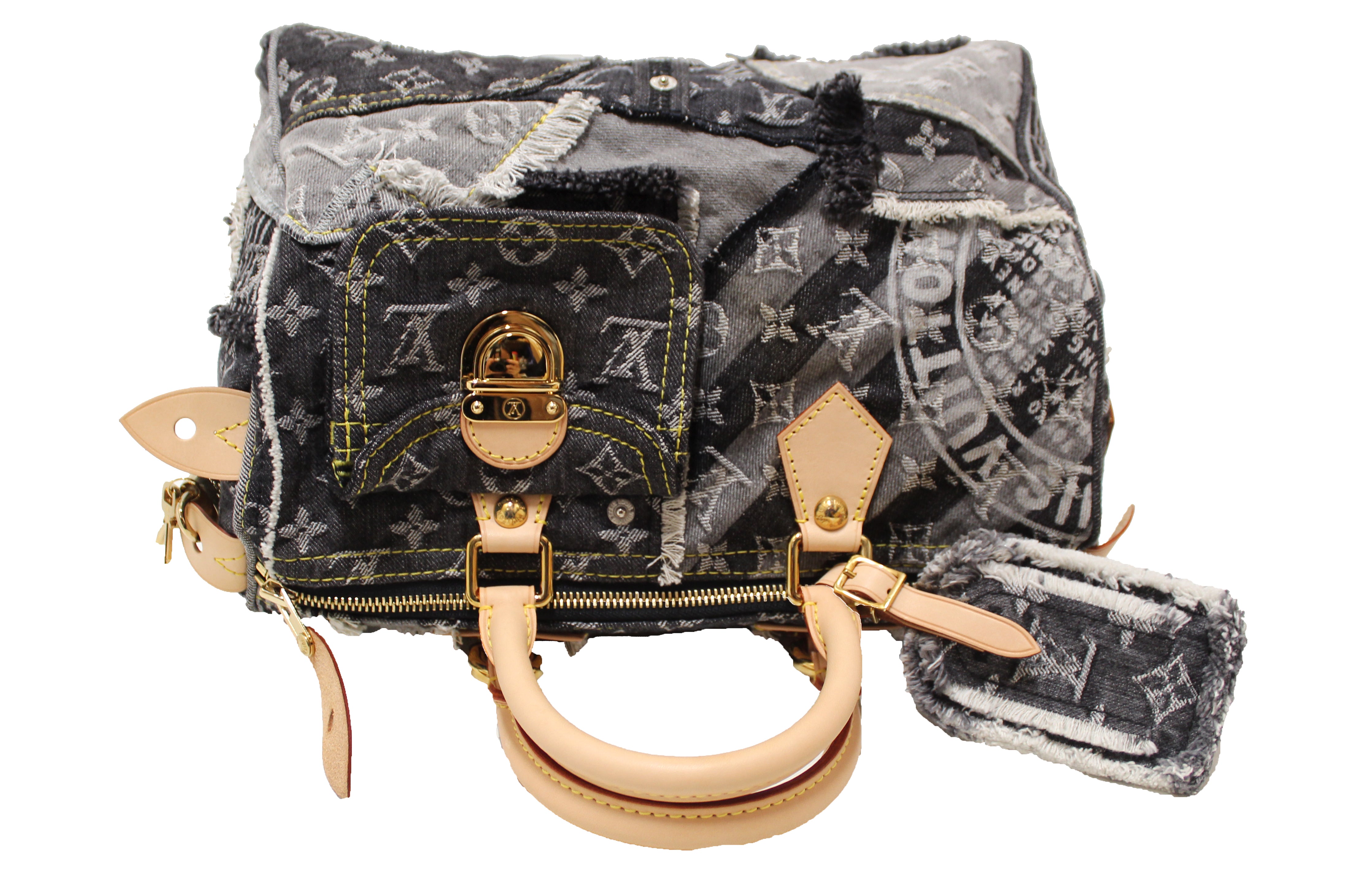 Authentic Louis Vuitton Limited Edition Black Monogram Denim Patchwork Speedy 30 Handbag - Luxury Designer Crossbody Bag for Women, Perfect for Travel, Work & Evening Events