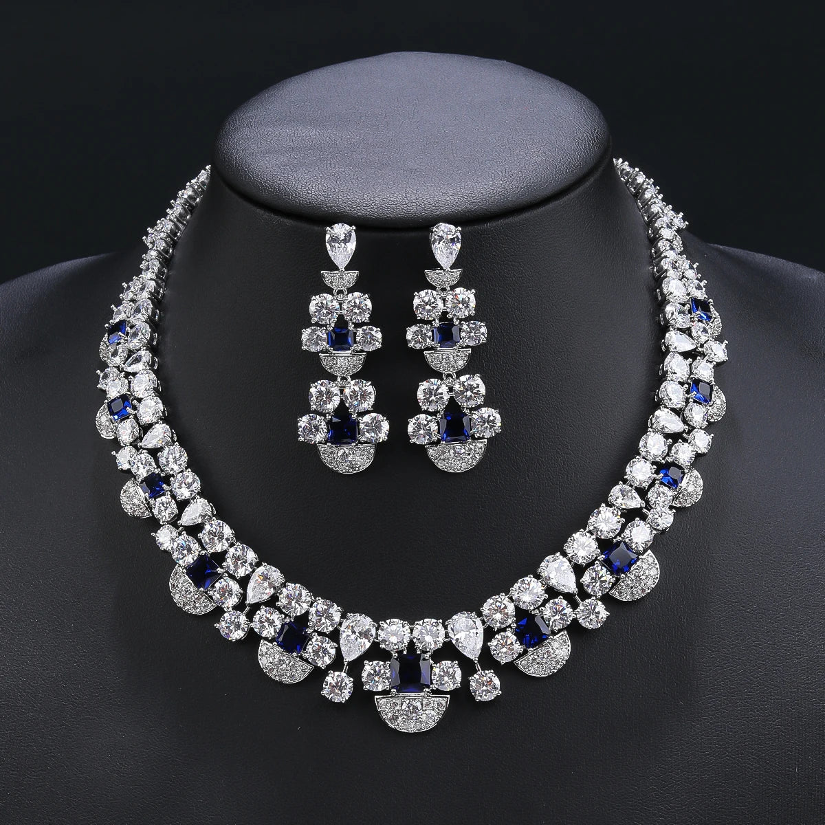 Trendy Cubic Zirconia Necklace & Earrings Set for Women - Elegant Bridal Wedding Jewelry Gift - Perfect for Anniversary, Engagement & Special Occasions