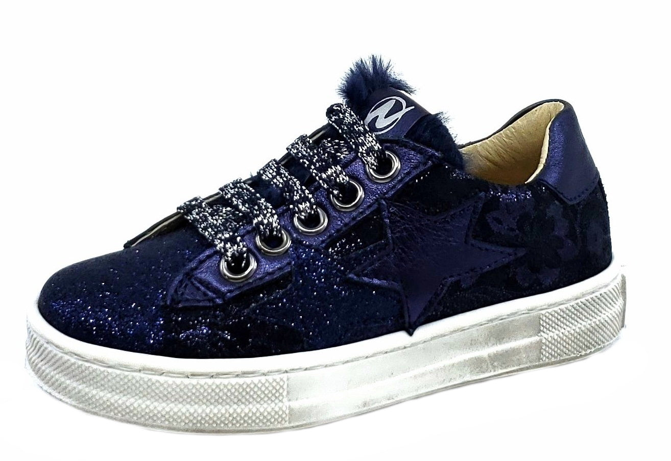 Naturino Girls' Blue Glitter Zip-Up Sneakers - Stylish & Comfortable Shoes for School, Play & Everyday Wear