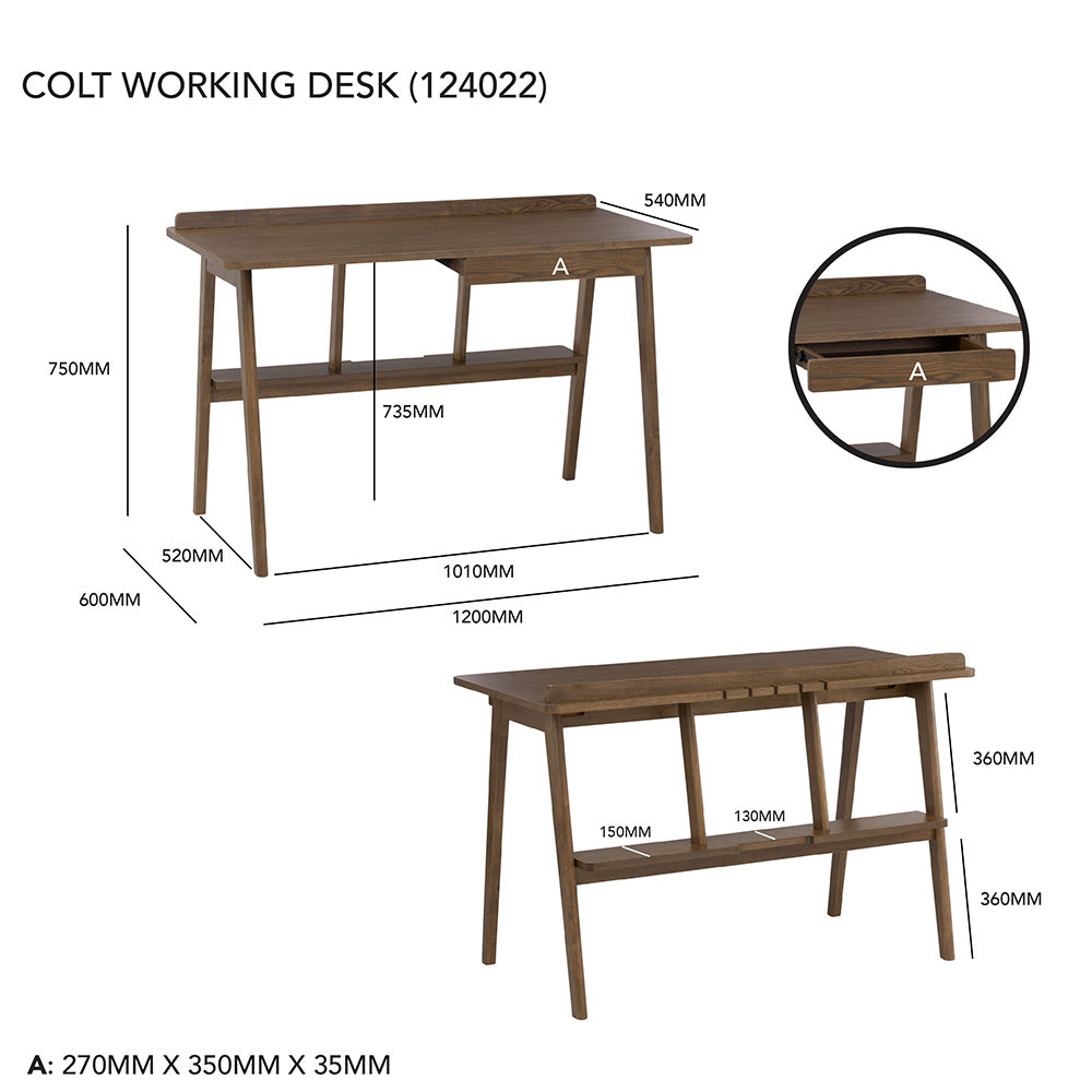 COLT 120cm Walnut Study Desk - Modern Writing Desk for Home Office, Dorm Room & Small Spaces - Sturdy Wooden Computer Desk with Ample Workspace