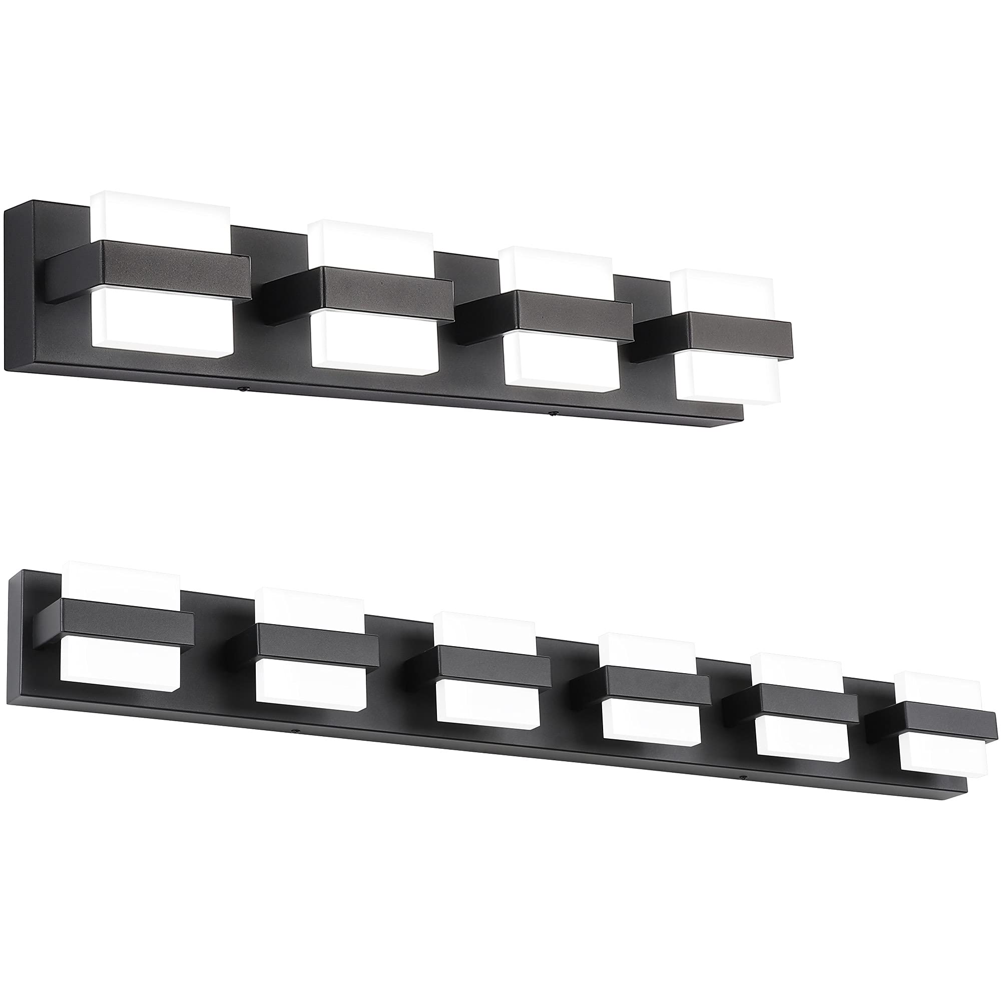 SOLFART 6-Light LED Bathroom Vanity Light Fixture Set - Modern Black Finish for Bathroom Mirror Lighting - Perfect for Home, Apartment, and Hotel Vanity Makeup Areas