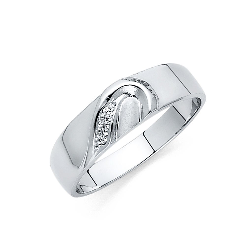 14K White Gold Round Cubic Zirconia Men's Wedding Band Ring - Anniversary Gift for Him, Engagement Jewelry, Perfect for Proposals & Special Occasions
