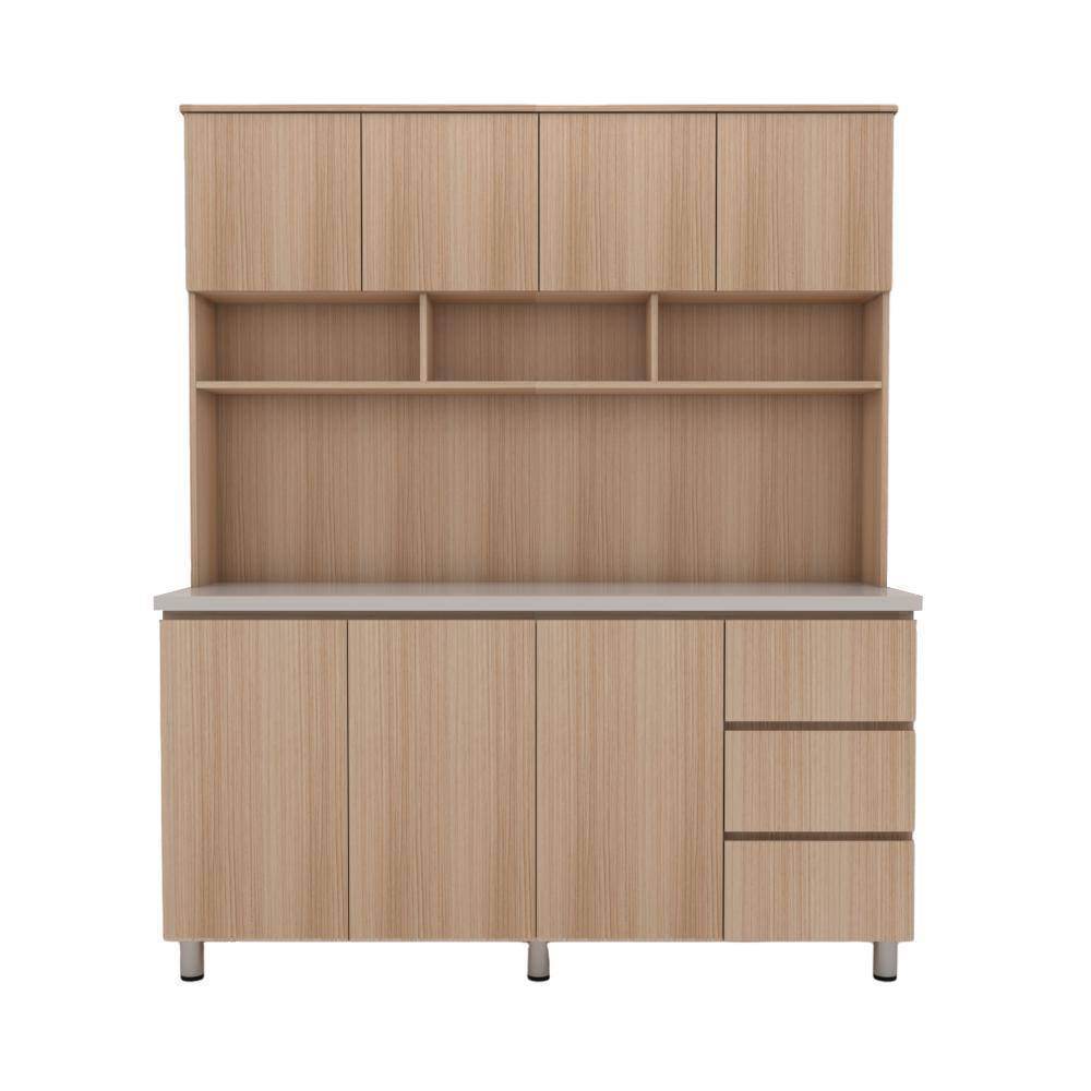 Lorena 3-Door Kitchen Cabinet with Solid Wood Top - Modern Storage for Pantry, Dining Room & Home Organization
