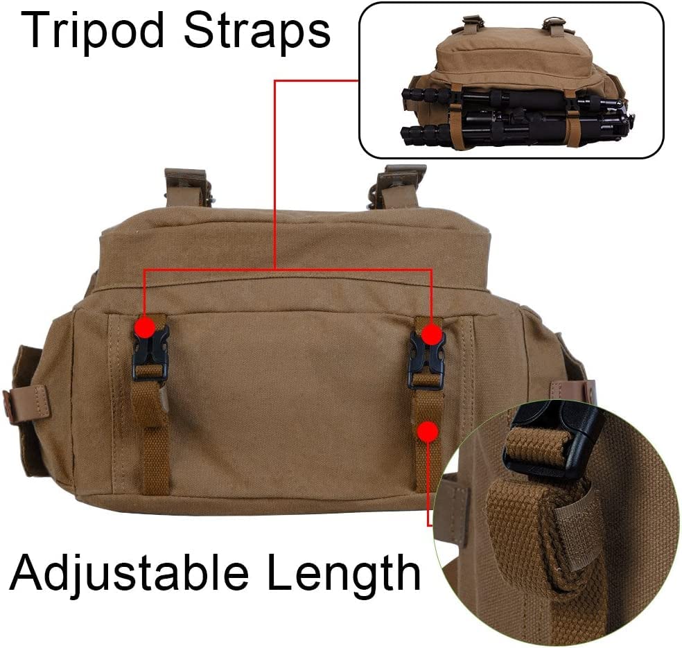 Durable Canvas DSLR/SLR Camera Bag Case Compatible with Nikon, Canon, Sony Mirrorless Cameras - Tripod Holder & Adjustable Shoulder Strap - Perfect for Travel, Photography & Outdoor Shooting (Brown)