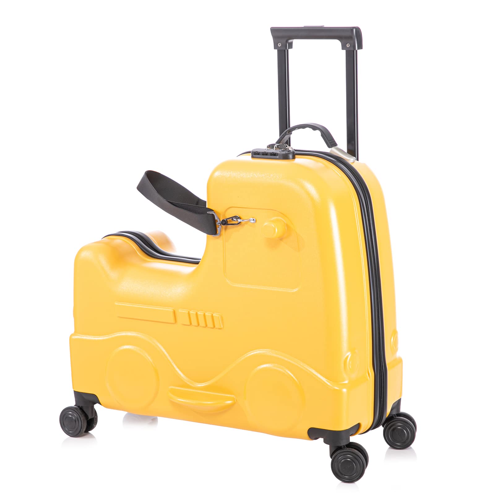 **Apelila 22 Inch Kids Ride-On Suitcase with Spinner Wheels - Lightweight Travel Luggage for Children with Combination Lock, Safety Belt & Telescoping Handle - Perfect for Airports, Vacations & School Trips (Yellow)**