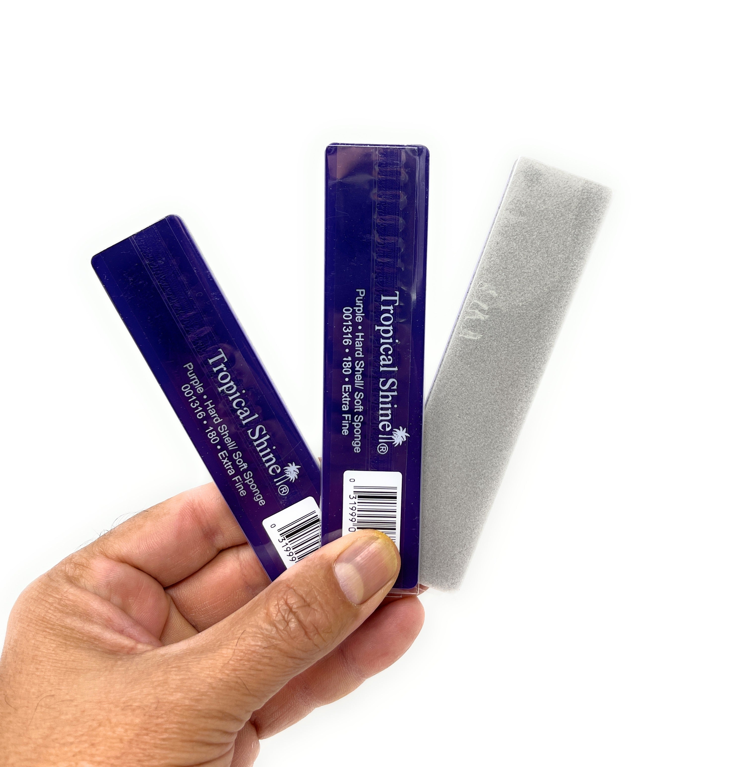 180 Grit Antibacterial Nail Files - Tropical Shine Purple Hard Shell & Soft Sponge Nail Filer Set (3 Pack) for Professional Salon & At-Home Manicures