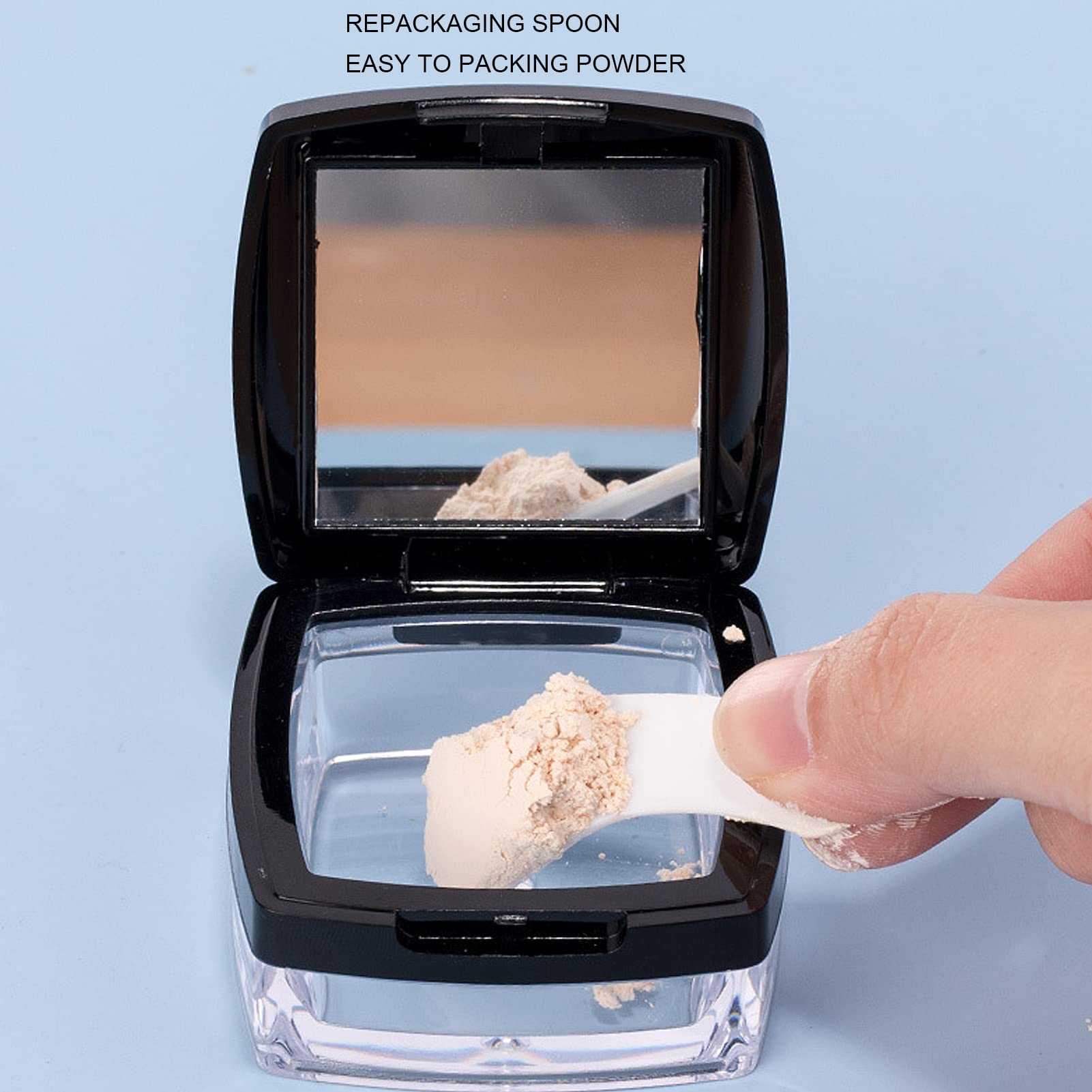 Refillable Empty Powder Box with Mirror & Spoon - Black Cosmetic Storage Case for Loose Makeup Powder | Travel-Friendly Compact Organizer for Makeup Artists & On-the-Go Touch Ups