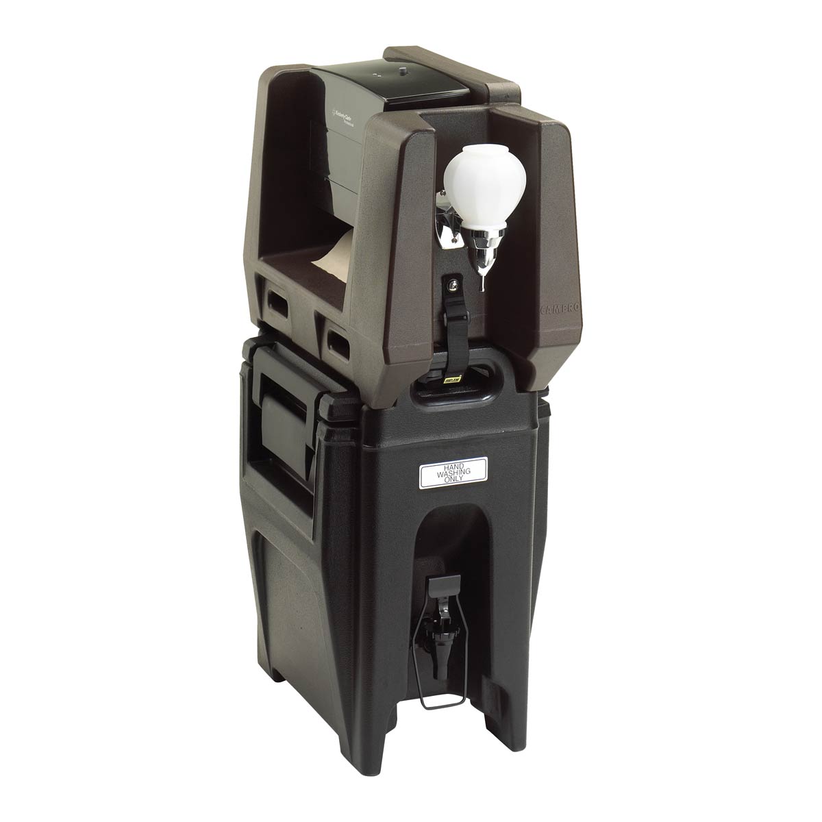 Cambro HWATD131 Commercial Handwashing Station with Multi-Fold Paper Towel & Soap Dispenser - Dark Brown for Restaurants, Food Trucks & Outdoor Events